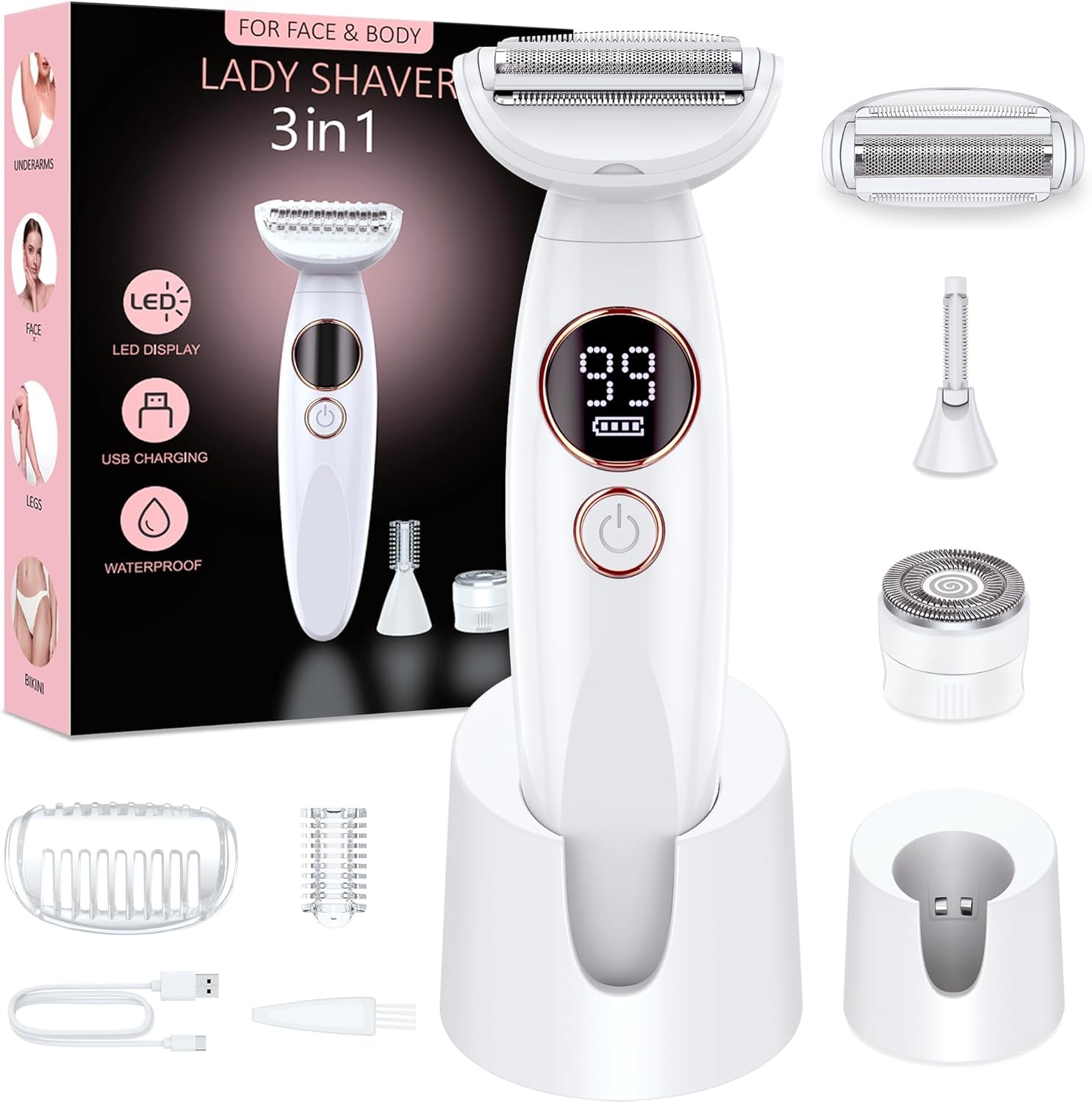 71-bfMltBCL._SY1500_.jpg houpoo 3-in-1 Intimrasierer für Frauen – Elektrischer Nass-Trockenrasierer IPX7 – Bild 1