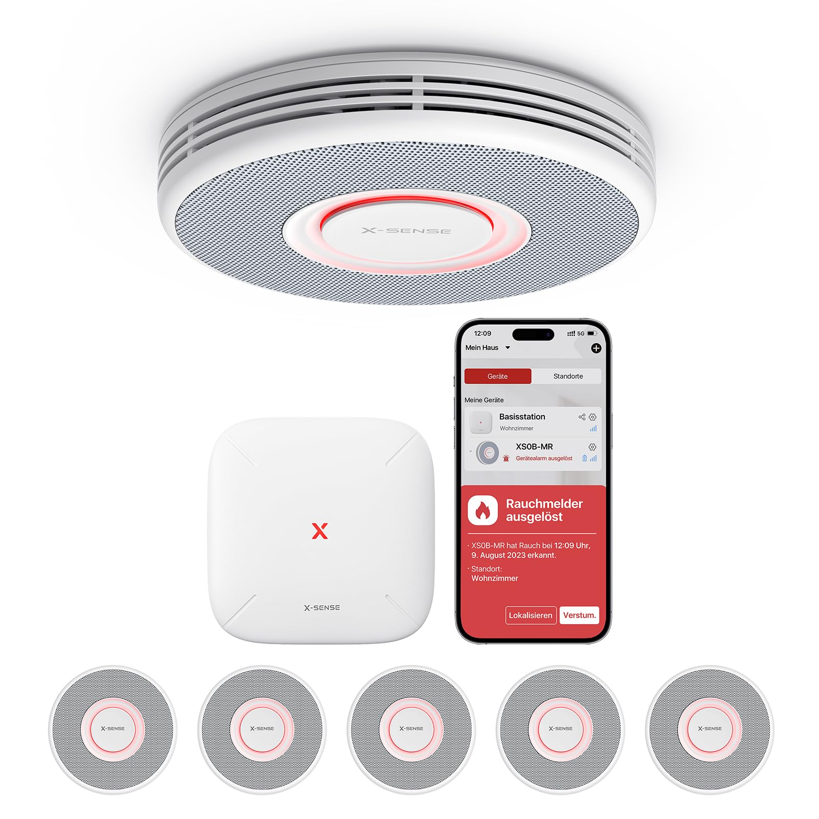 711kO2Rtq-L._SY1601_.jpg X-Sense Smarter WLAN Rauchmelder mit Sprachausgabe & SBS50 – 6er Set Brandmelder – Bild 1