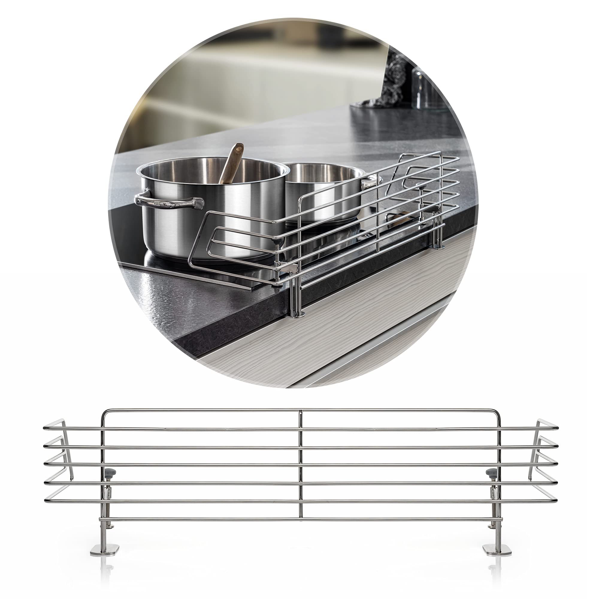 714MleVd7BL._SY2000_.jpg reer CLASSIC Herdschutzgitter 65 cm Edelstahl – Kindersicherung ohne Bohren für alle Herdarten – Bild 1