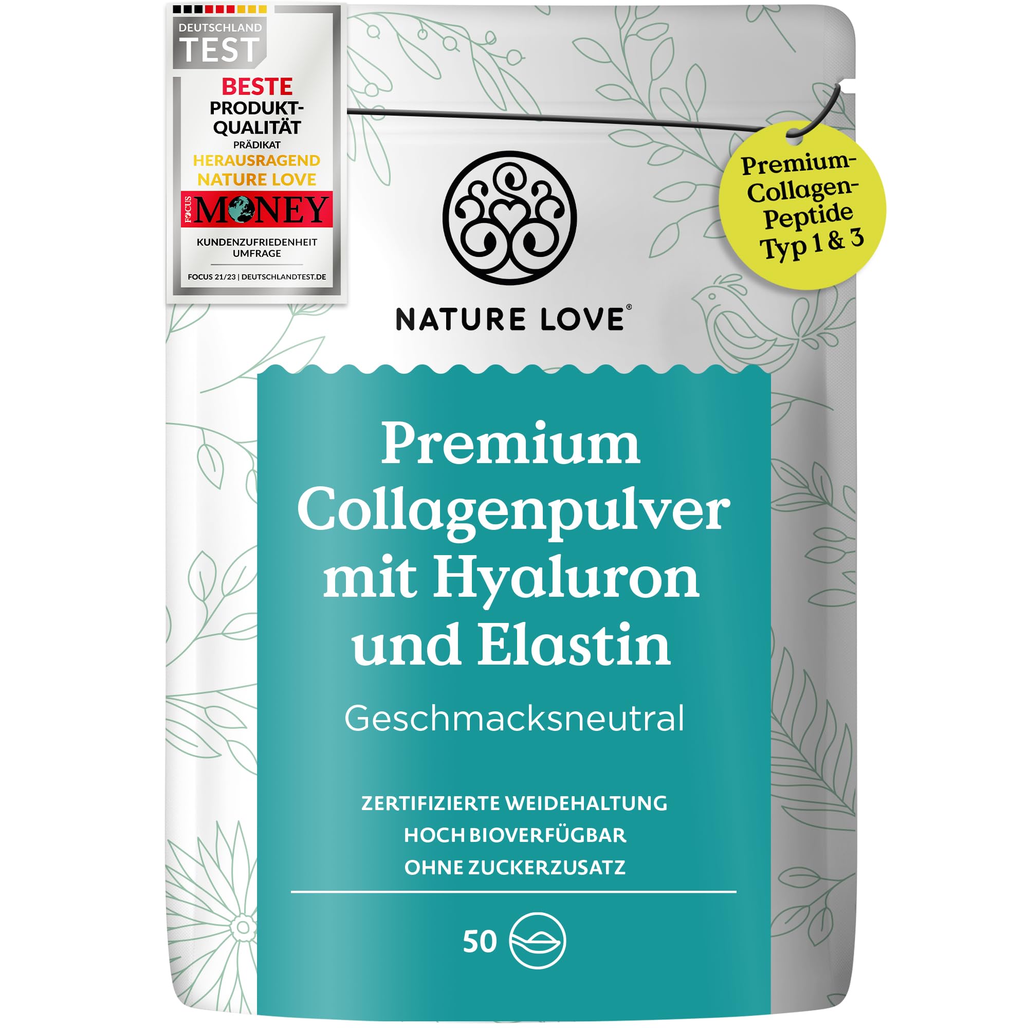 7185b5EVCcL._SY2000_.jpg Nature Love Premium Collagen Pulver 500g – Typ 1 & 3 mit Hyaluronsäure & Elastin – Bild 1