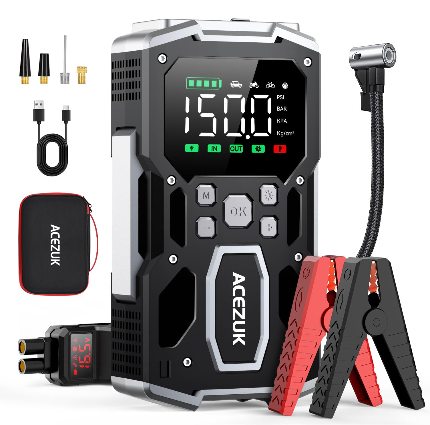 718c3u8nUPL._SY1484_.jpg ACEZUK 9000A Jump Starter 26800mAh mit 160 PSI Luftkompressor – Starthilfe für PKW, SUV & Motorrad – Bild 1