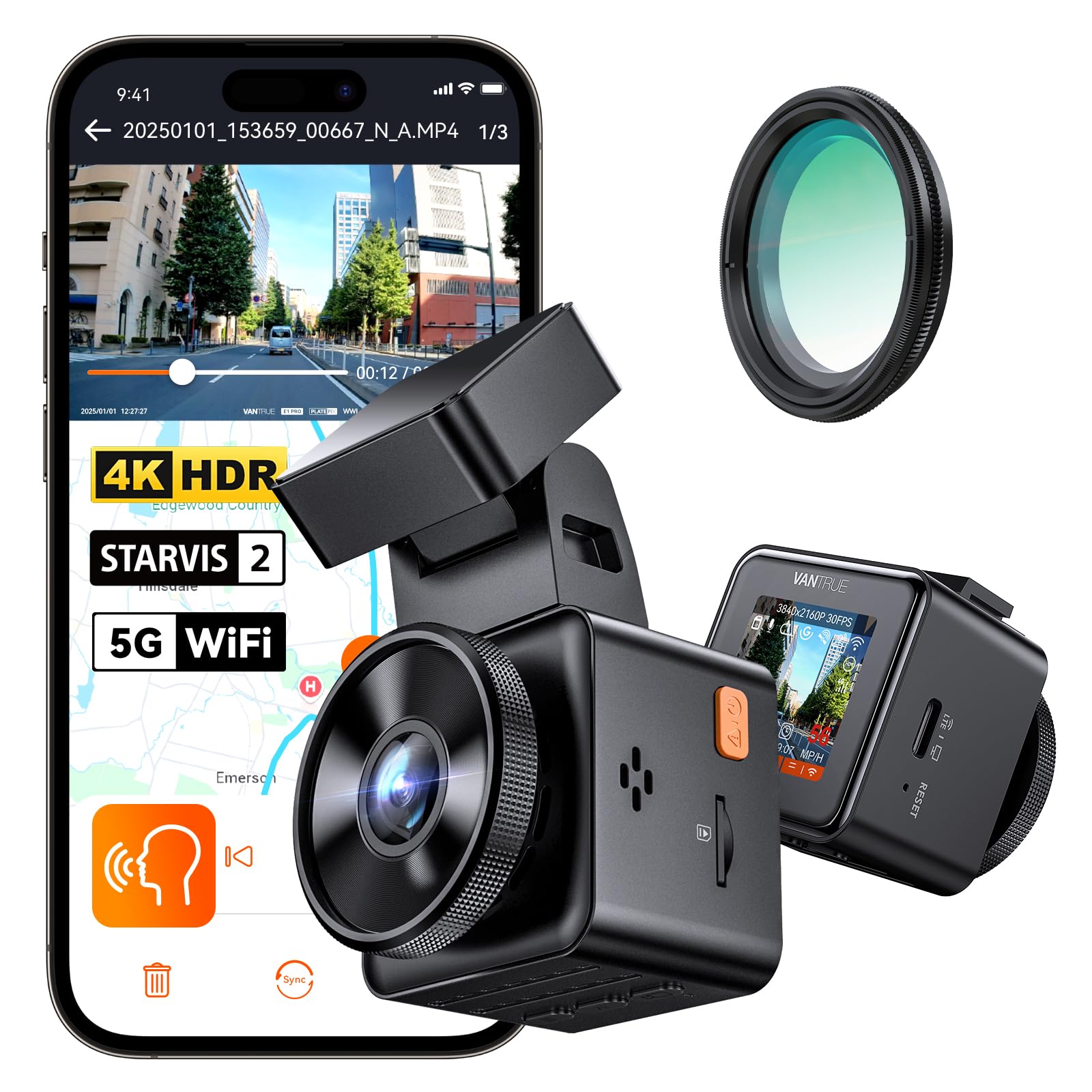 71BSaeYLHDL._SY1600_.jpg VANTRUE E1 Pro 4K HDR Dashcam mit Sony STARVIS 2 – Kompakte Autokamera mit CPL, GPS & Parküberwachung – Bild 1