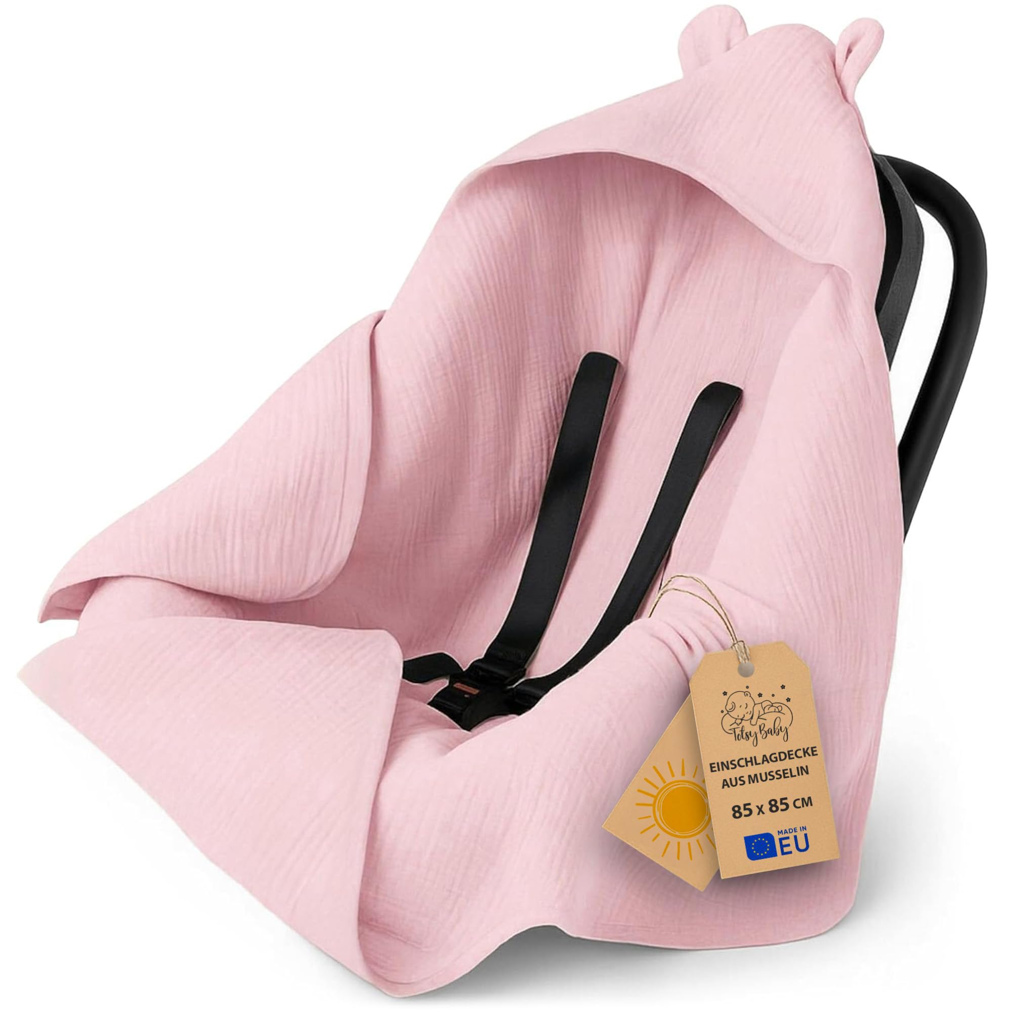 71HdhO0Tu9L._SY2000_.jpg Musselin Einschlagdecke 85x85 cm – Atmungsaktive Babydecke für Babyschale & Kinderwagen – Bild 1