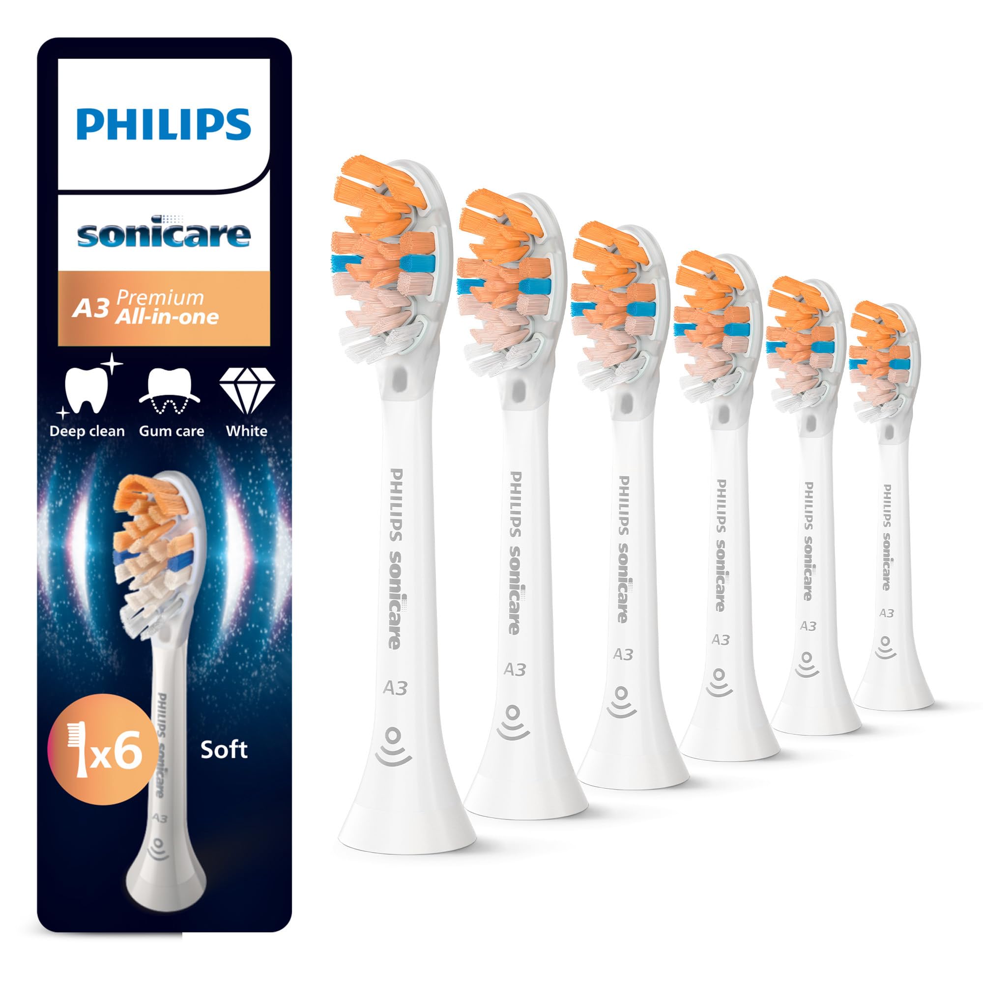 71JDm9O7ziL._SY2000_.jpg Philips Sonicare A3 Premium All-in-One Ersatzbürstenköpfe – 6er-Pack Weiß – Bild 1