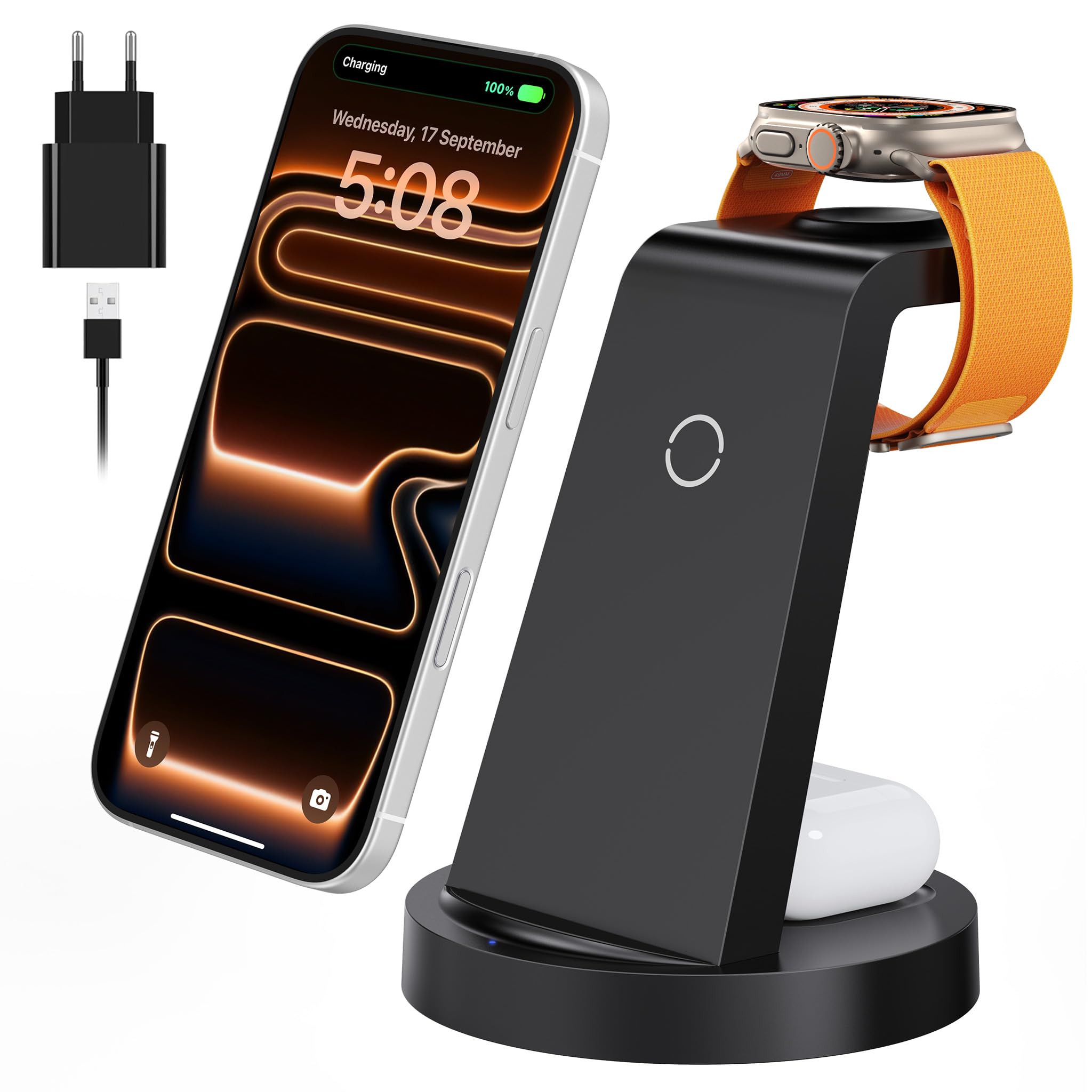 71Lb48Wu-IL._SY2048_.jpg KLiHD 3-in-1 Wireless Ladestation – Schnellladen für iPhone, Apple Watch & AirPods mit 18W – Bild 1