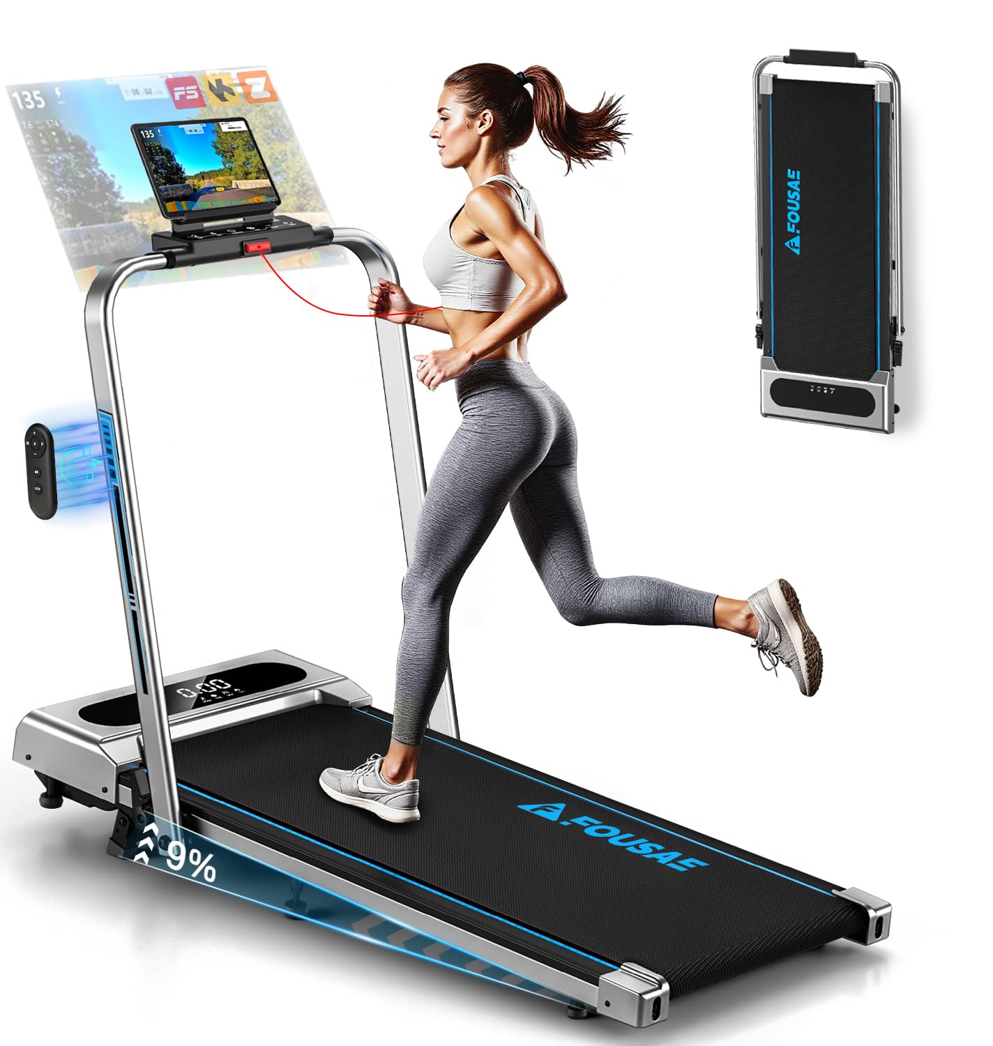 71MoXVhCQuL._SY1500_.jpg FOUSAE 5-in-1 Laufband mit 9% Steigung & 12 HIIT-Programme – Klappbar für Zuhause – Bild 1