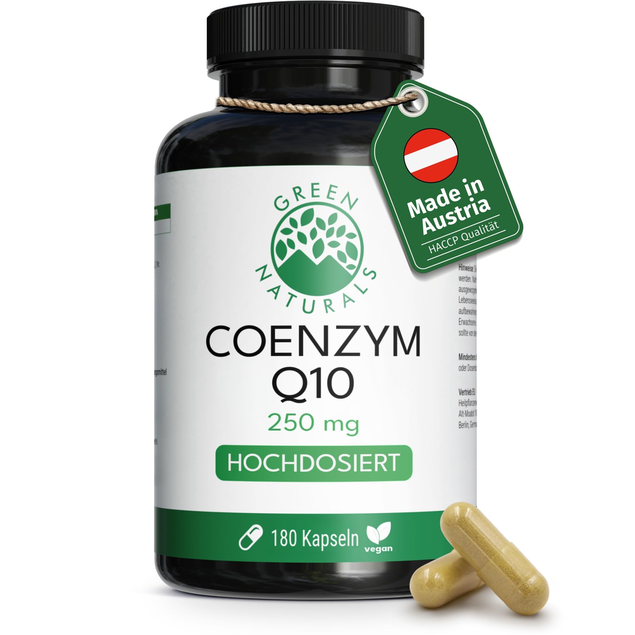 71QVoUWqTiL._SY2048_.jpg GREEN NATURALS Coenzym Q10 250 mg – 180 Kapseln aus Fermentation für 6 Monate – Bild 1
