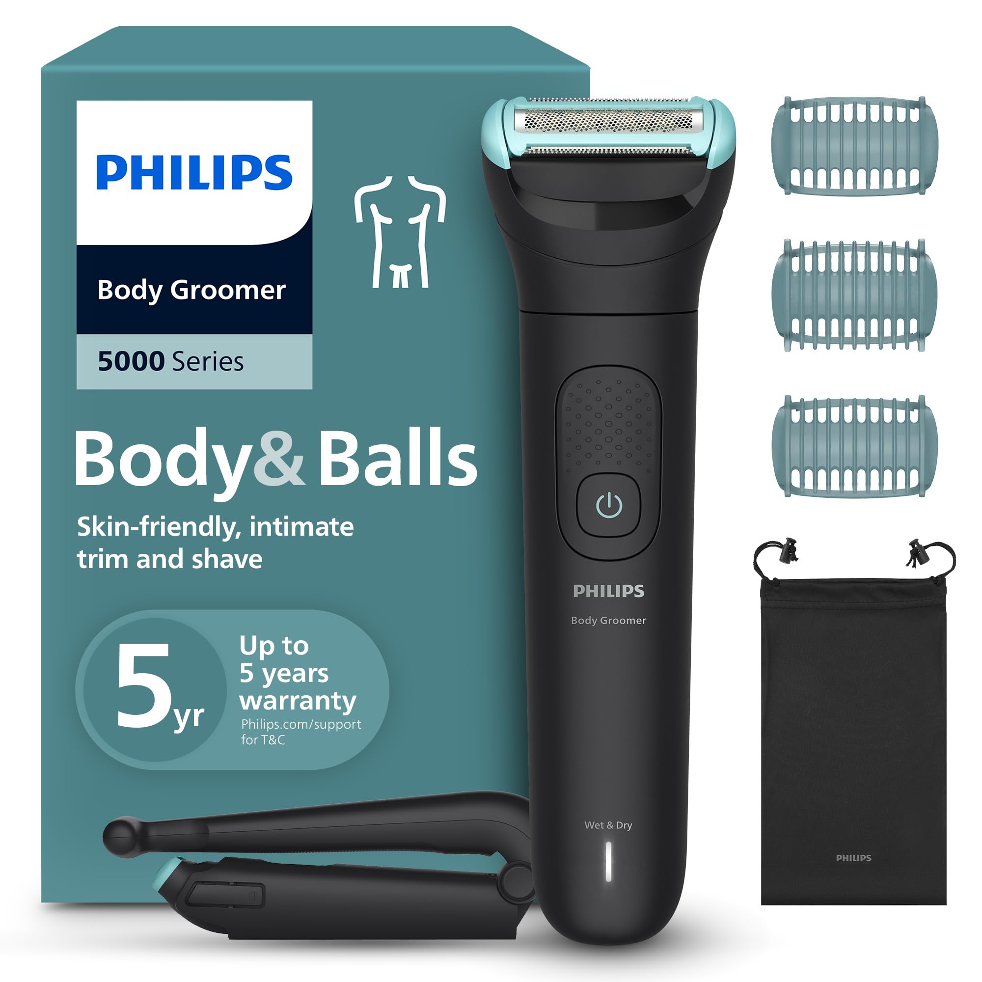 71TS4IjGAxL._SY2000_.jpg Philips Bodygroom 5000 – Elektrischer Körperrasierer mit Dreifachschutz & Rückenaufsatz – Bild 1