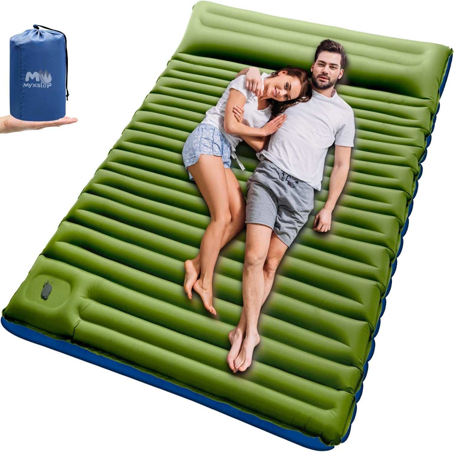 71XddJctP2L._SY1494_.jpg Myxslop 2-Personen Camping Isomatte 12cm – Luftmatratze mit Fußpumpe & Kissen für Outdoor – Bild 1