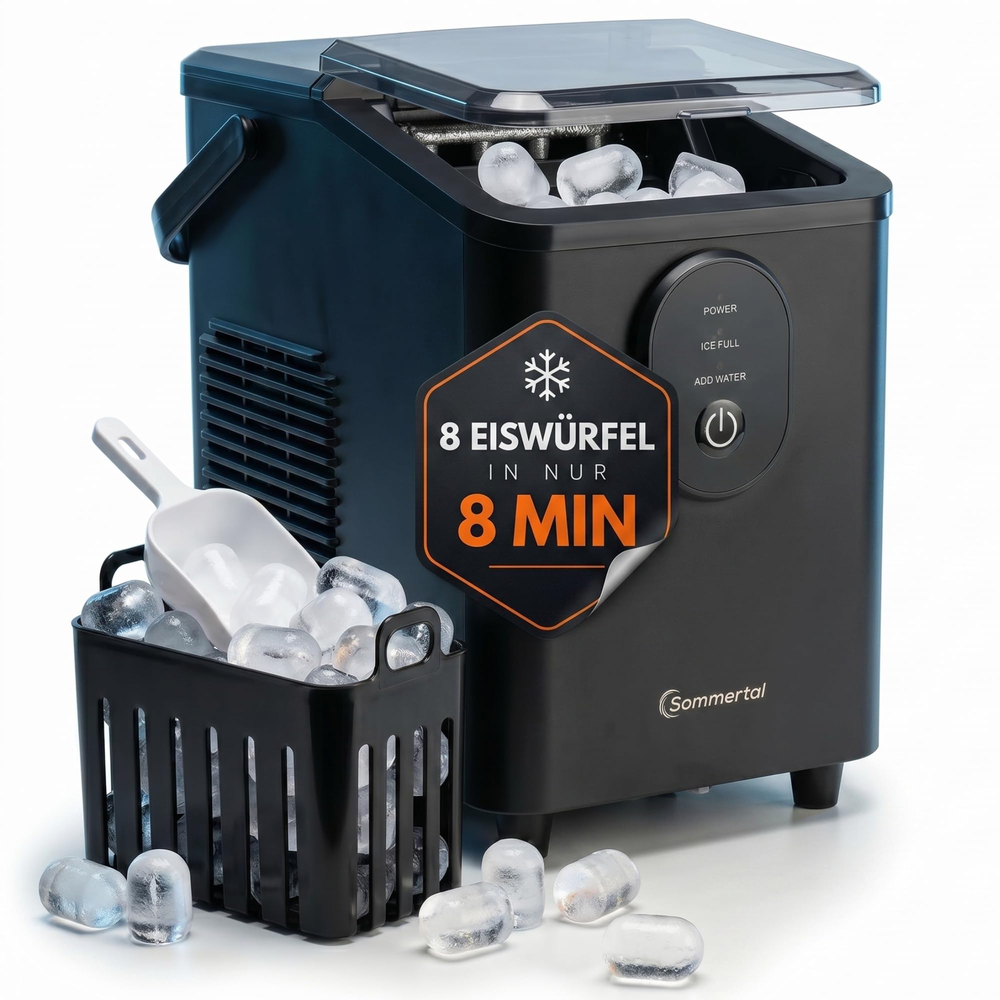 71aFlVXGtfL._SY2000_.jpg Sommertal EM12S Eiswürfelmaschine – 12 kg/24h Eisproduktion für Küche & Büro – Bild 1