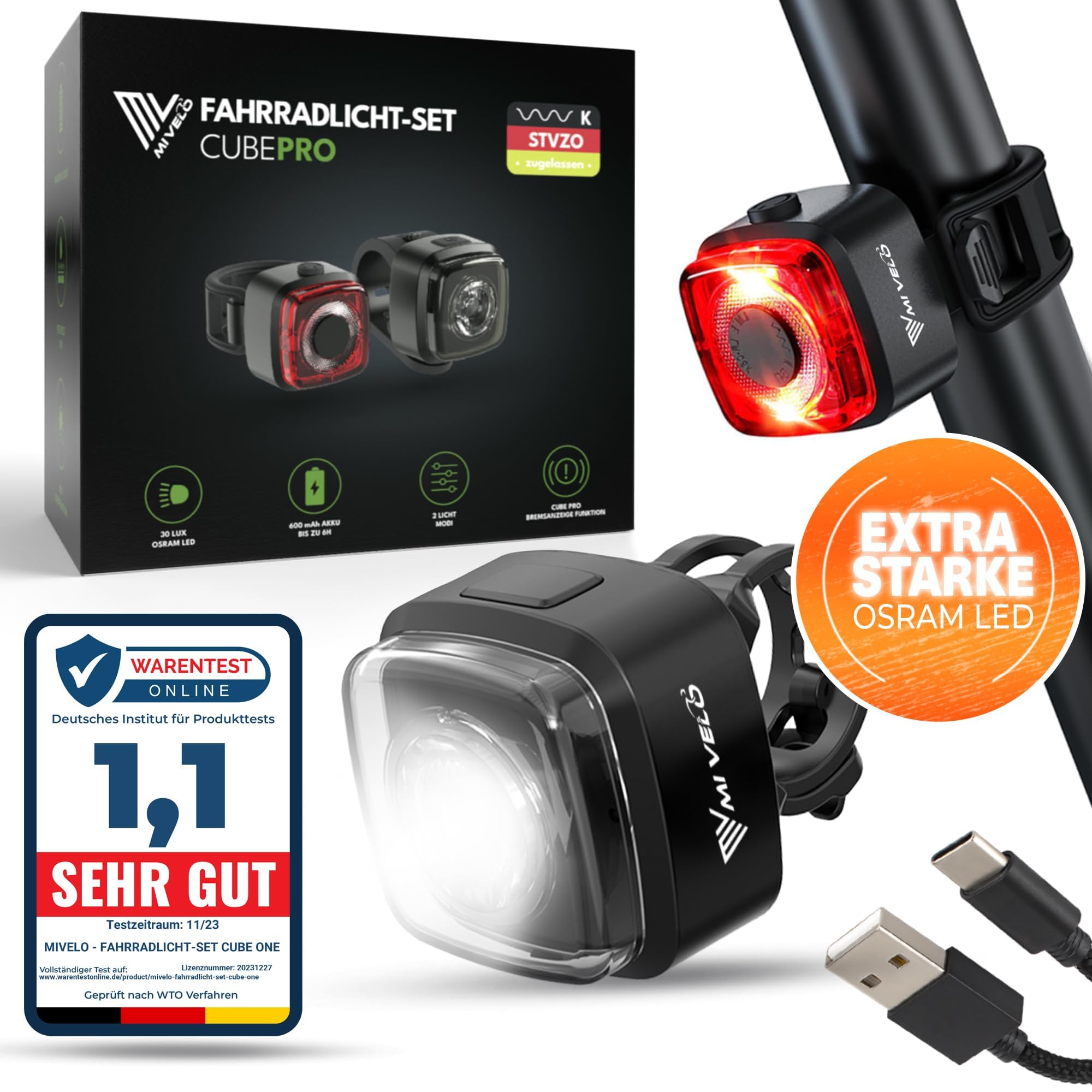 71amWAvZ-KL._SY2000_.jpg MIVELO Fahrradlicht Set StVZO – USB-aufladbar, wasserdicht & extra hell – Bild 1