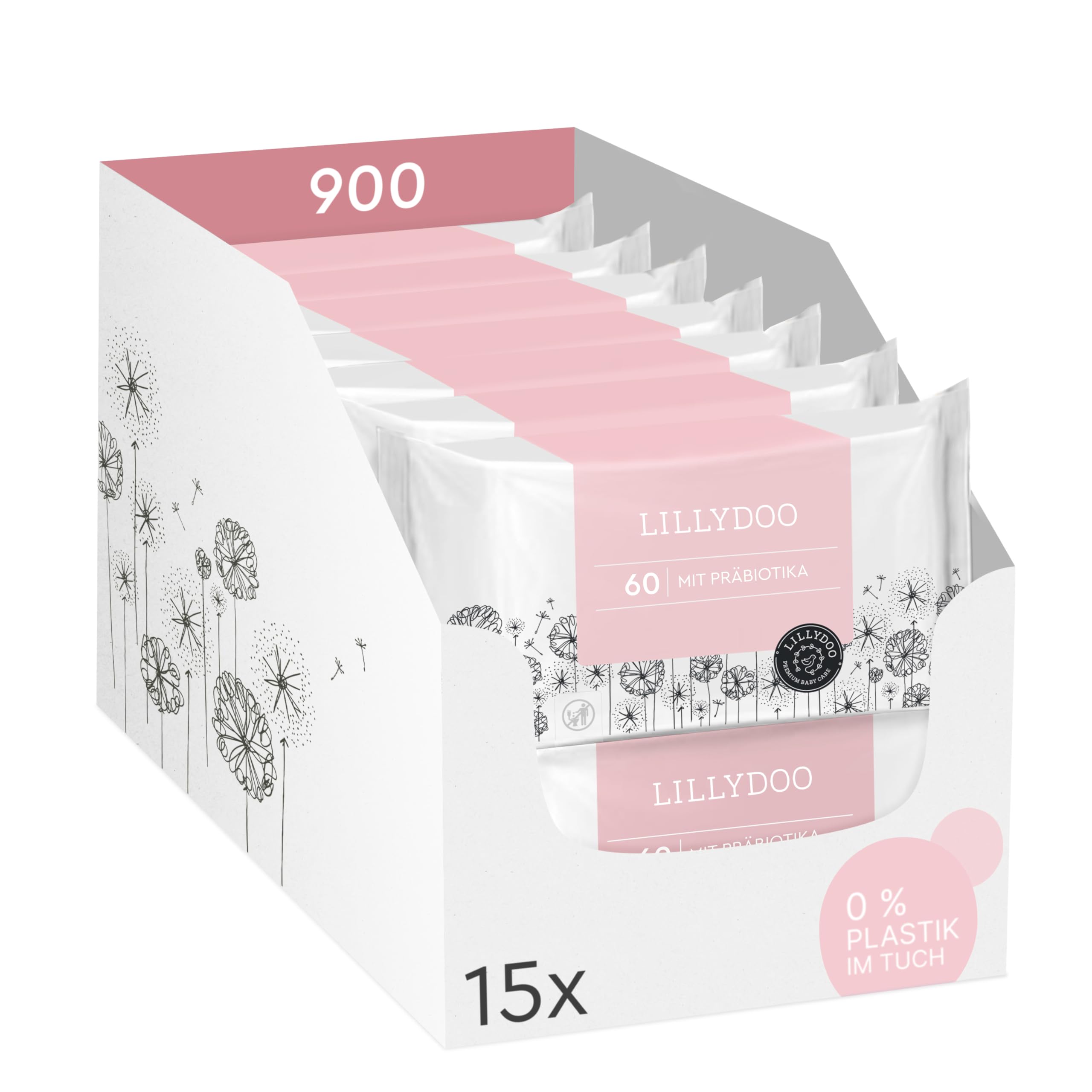 71b4F8RPvjL._SY2560_.jpg LILLYDOO Feuchttücher mit Präbiotika 900er Vorratspack – Sanfte Babypflege ab Tag eins – Bild 1