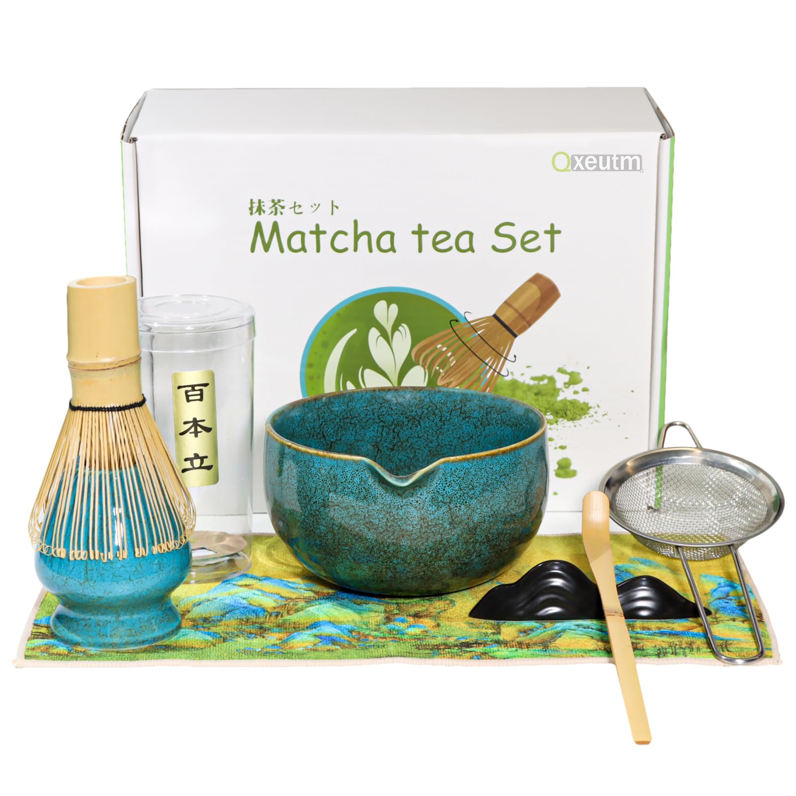 71dMYBcr5ML._SY1600_.jpg Qxeutm Matcha Set mit Bambus Besen & Keramik Schale – 7-teiliges Ceremonial Tea Set Blau – Bild 1