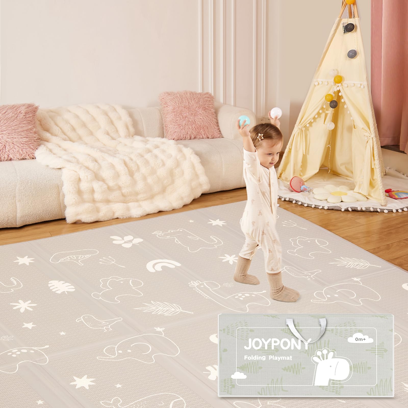 71eXPuo0ohL._SY1600_.jpg Joypony Krabbelmatte 150x180 cm – Faltbare Spielmatte wasserdicht & rutschfest für Babys – Bild 1