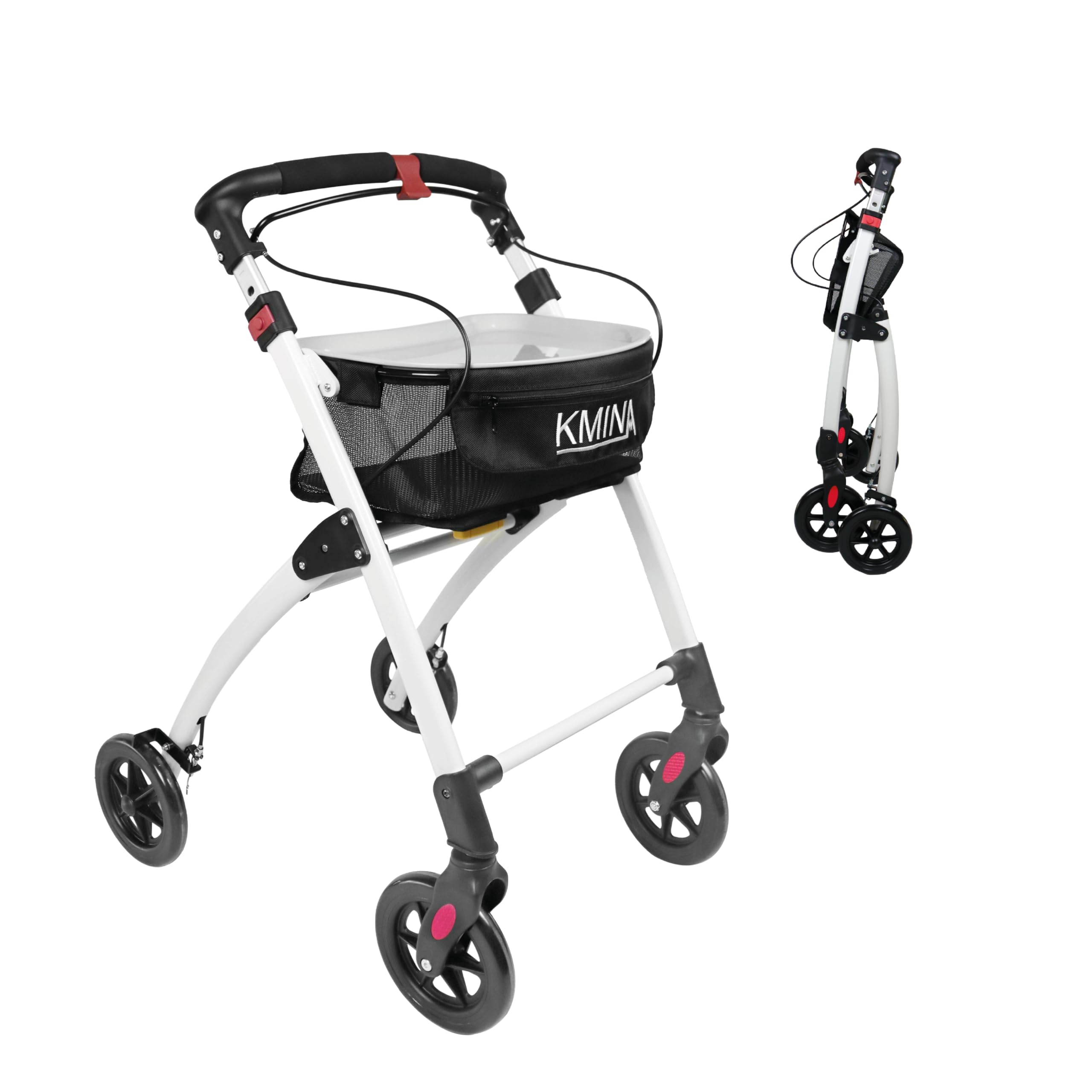 71hdmsvstDL._SY2560_.jpg KMINA Indoor Rollator Schmal 54 cm – Faltbarer Wohnungsrollator mit Tablett für Senioren – Bild 1