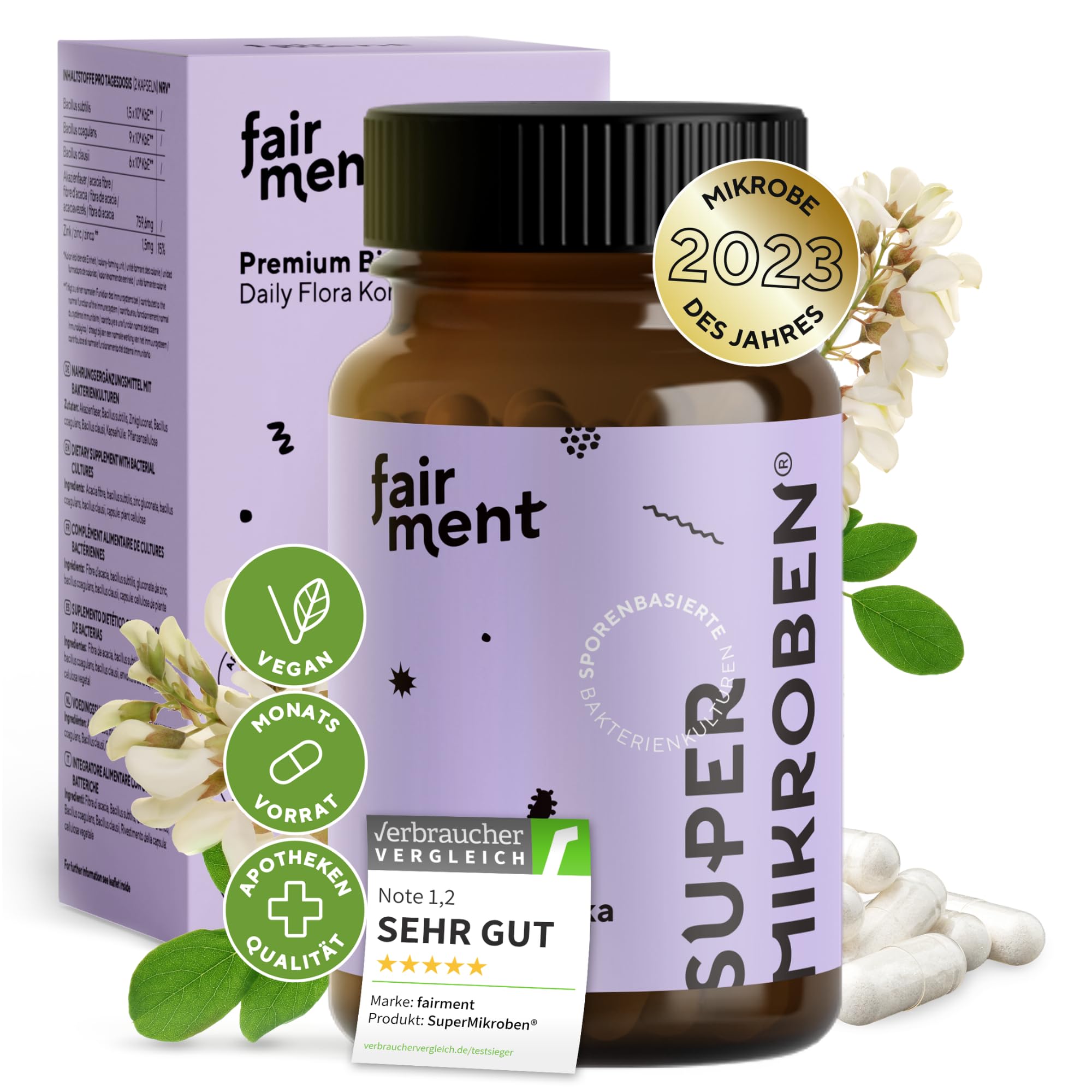 71mXEwBkWcL._SY2000_.jpg Fairment SuperMikroben® – 3 Mrd. KBE Probiotika mit Zink, vegan & histaminfrei – Bild 1