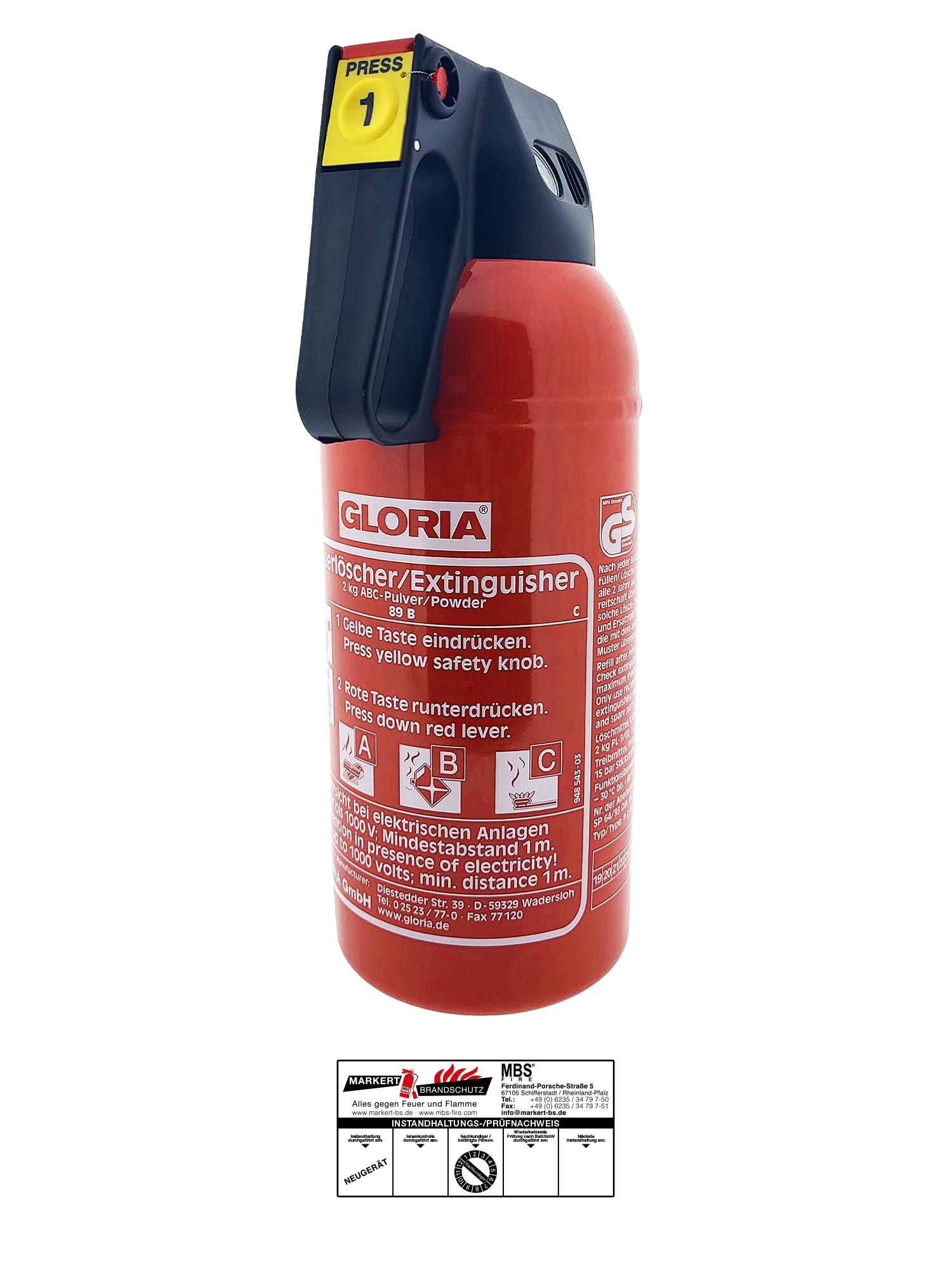 71t33I2WyzL._SY2000_.jpg Gloria Auto-Pulverlöscher P2 GM 2 kg – Kompakter Feuerlöscher für Kfz & Haushalt – Bild 1