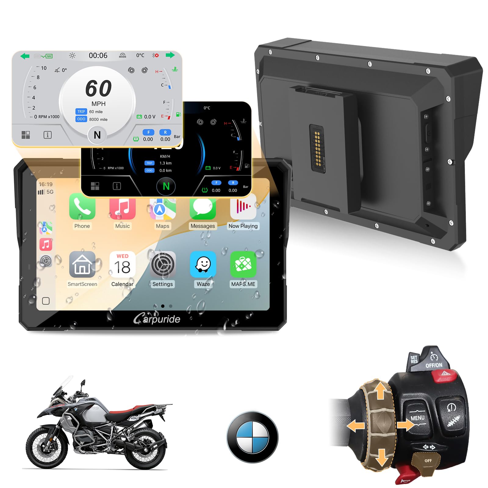 71vrlAOpTfL._SY1600_.jpg CARPURIDE W702BS Pro Motorrad CarPlay Display 7" – Kabelloses CarPlay & Android Auto für BMW – Bild 1