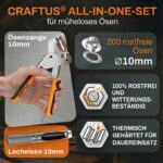 CRAFTUS Ösenzange Set mit 200 Metallösen Ø 10mm – Profi-Ösenpresse aus gehärtetem Stahl – Bild 2