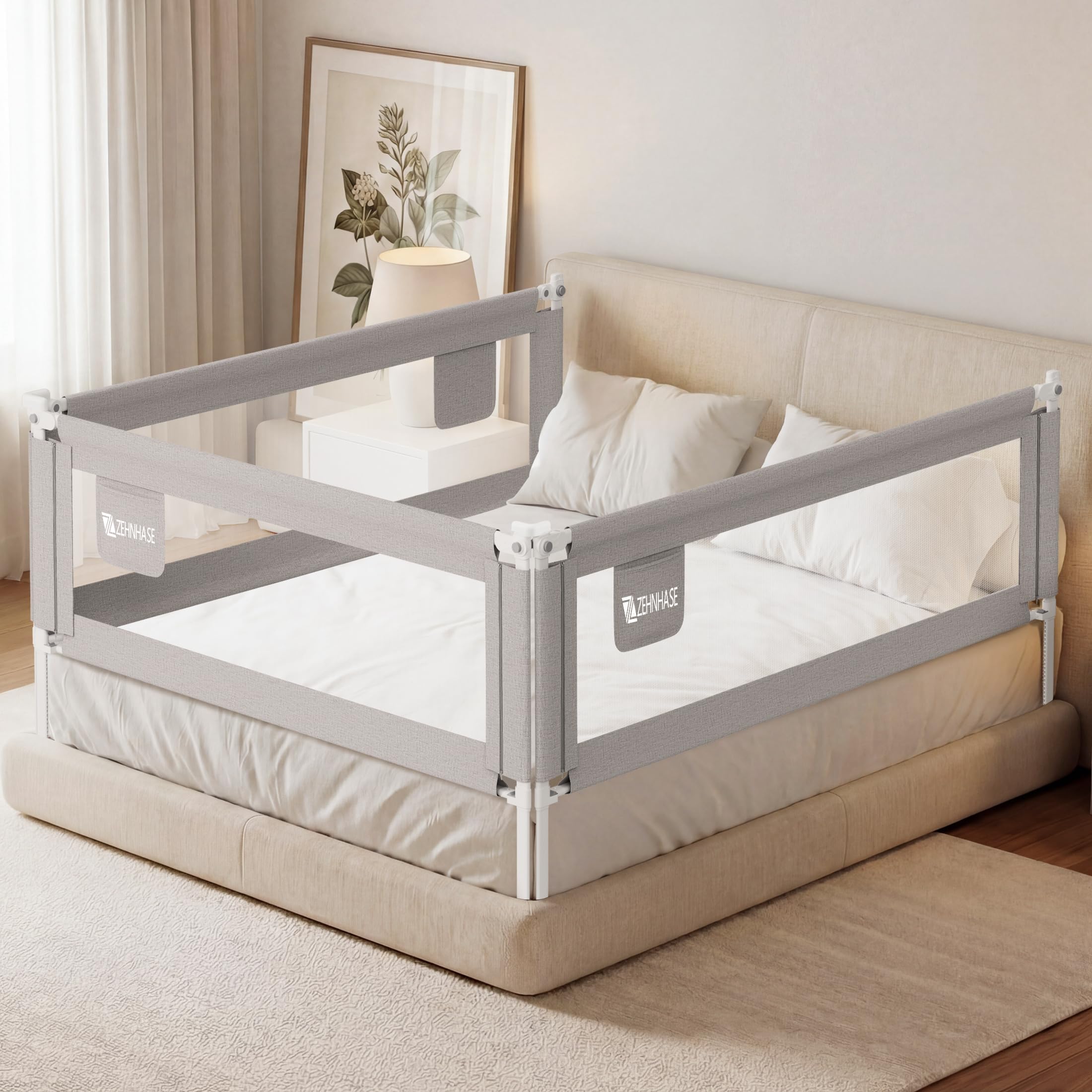 81-9pXALGZL._SY2200_.jpg ZEHNHASE Bettgitter 140cm – Vertikales Schutzgitter mit Sicherheitsverriegelung für Kleinkinder – Bild 1