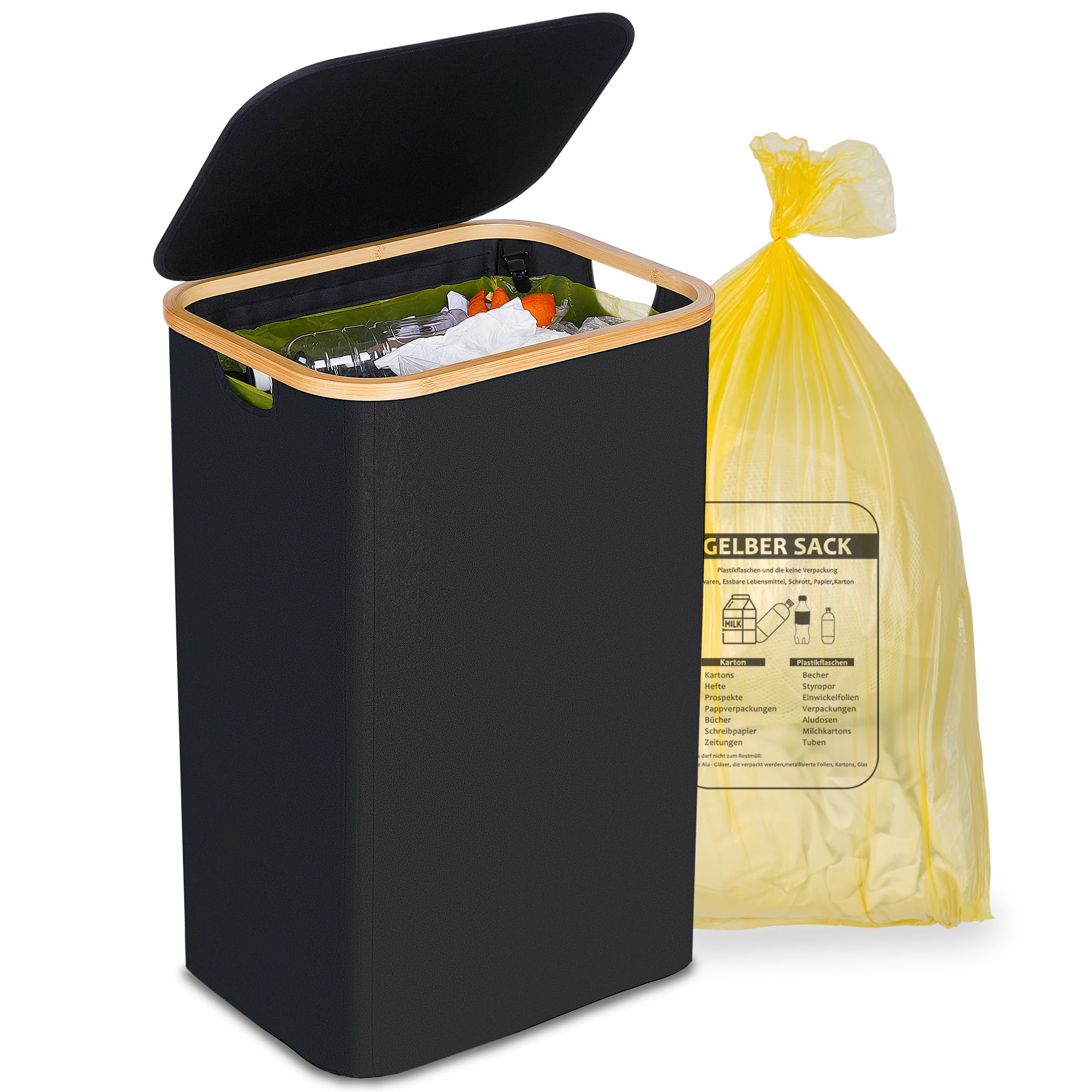 8176Fw25P5L._SY2000_.jpg efluky Gelber Sack Ständer 100L – Mülleimer mit Deckel & Rückentür für Küche – Bild 1