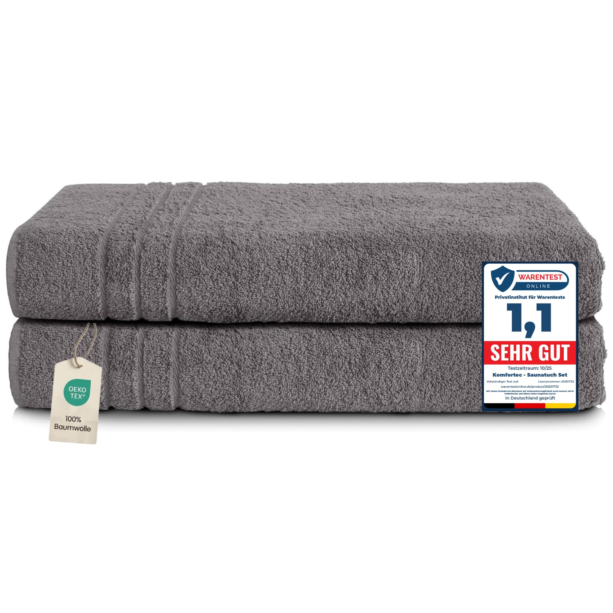 818ol41G-L._SY2000_.jpg Komfortec 2er Saunahandtuch Set 80x200 cm – Premium Baumwolle Anthrazit – Bild 1