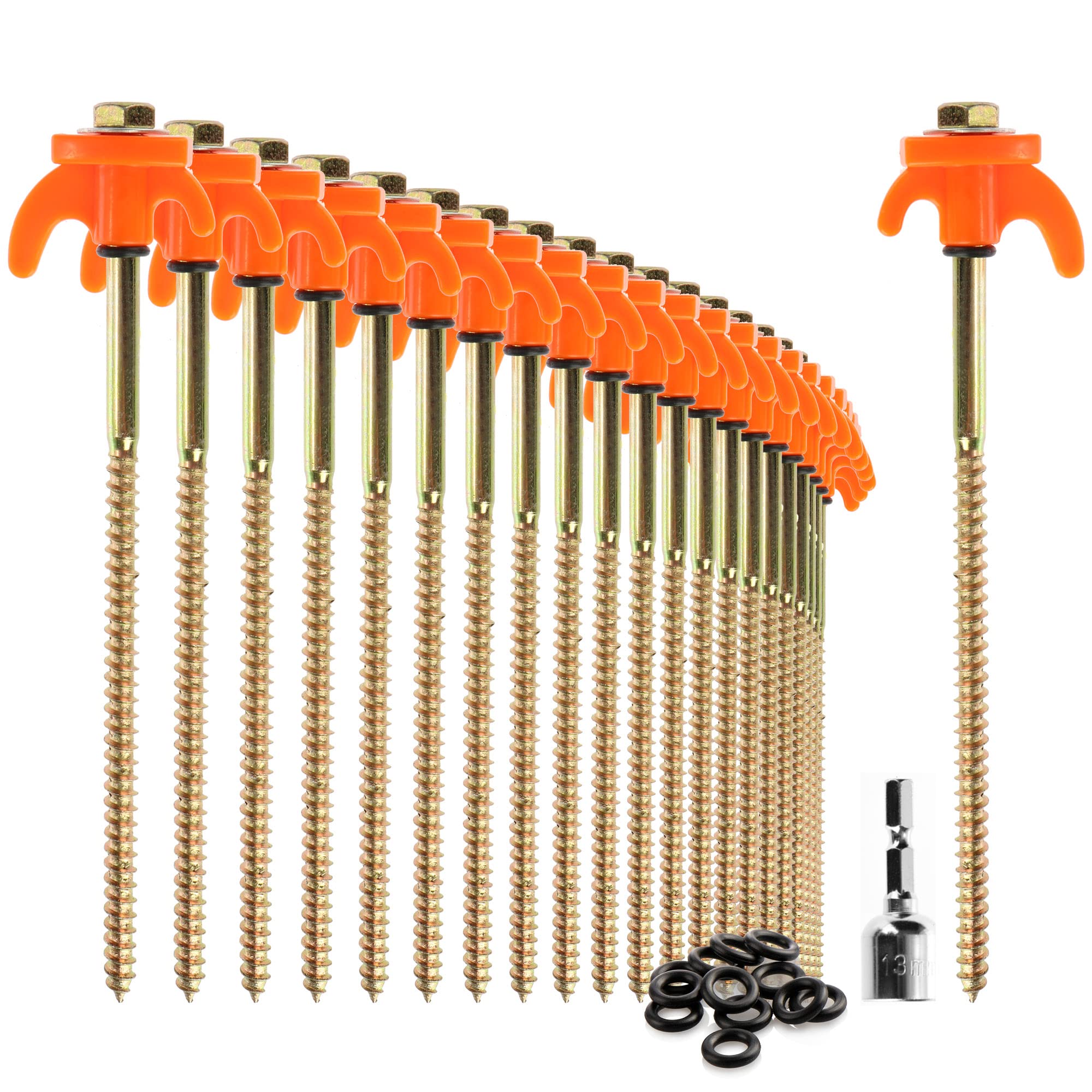 818wuYmKw0L._SY2000_.jpg com-four® 24er Set Zeltheringe Stahl – Schraubheringe 20,5 cm für Hartboden & Camping – Bild 1