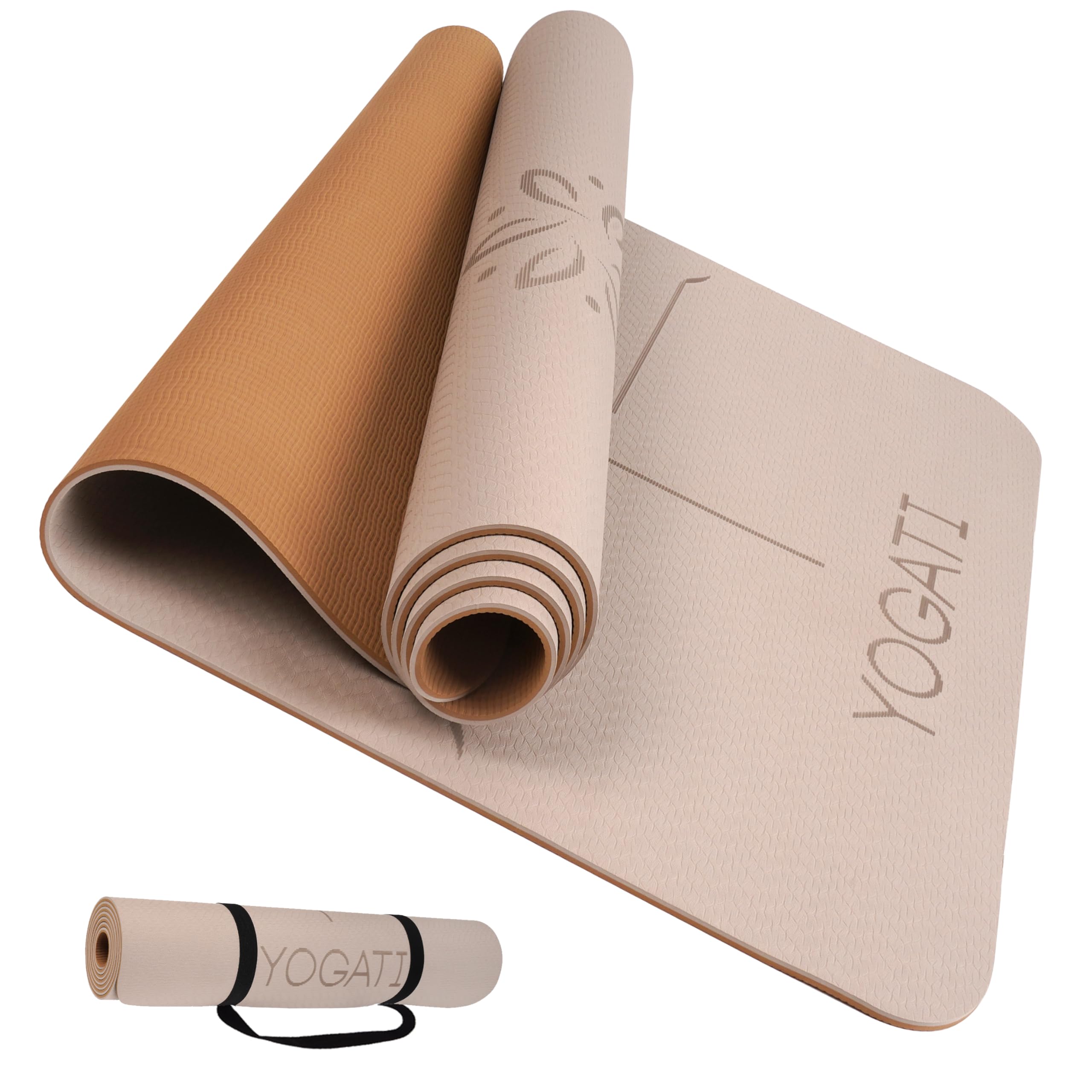 819cPiAoMuL._SY2560_.jpg YOGATI Yogamatte 183x61cm mit Ausrichtungslinien – rutschfest & gelenkschonend mit Tragegurt – Bild 1