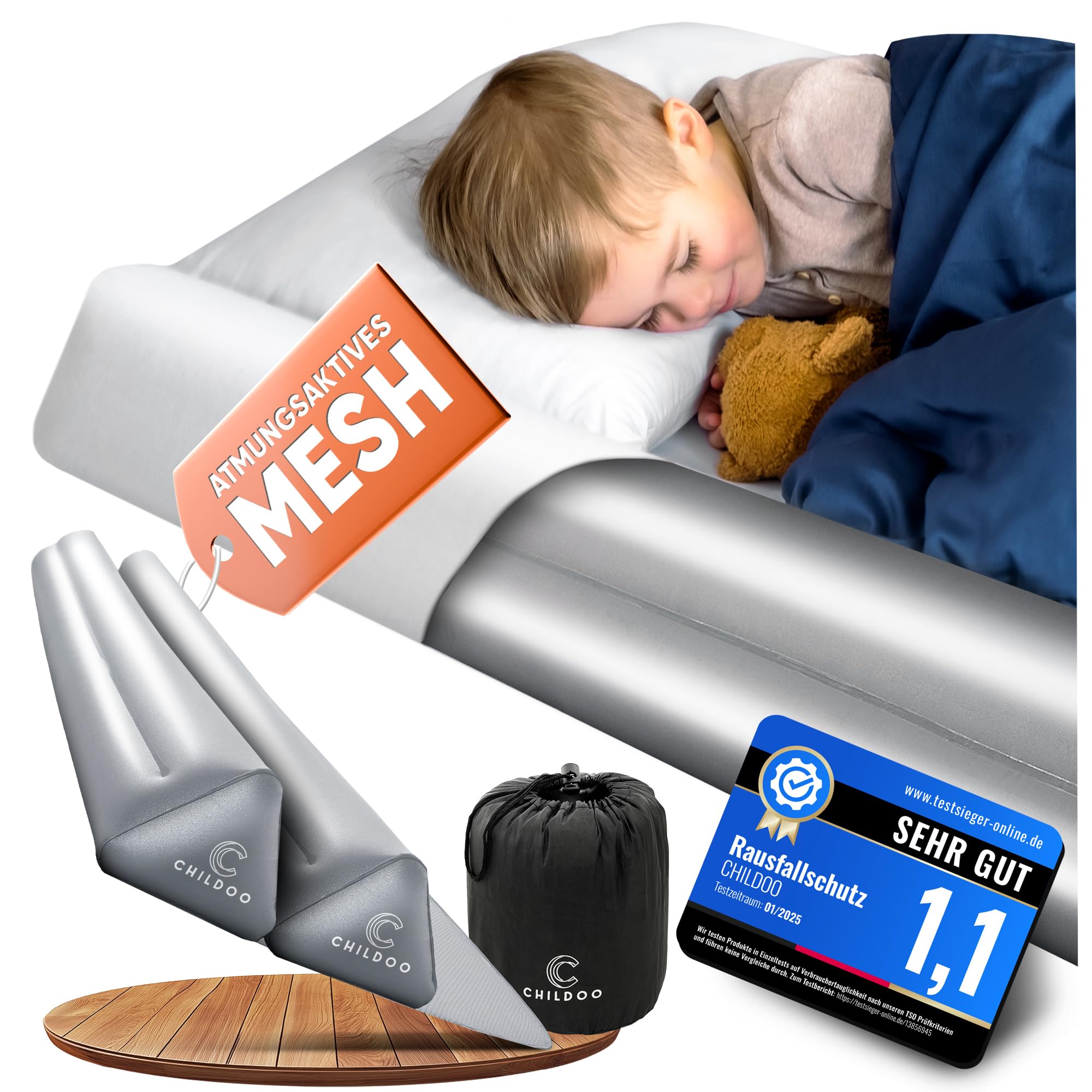 81Byharv1-L._SY2000_.jpg CHILDOO Aufblasbarer Rausfallschutz 200 cm – Sicherer Bettschutz für Kinder & Babys – Bild 1