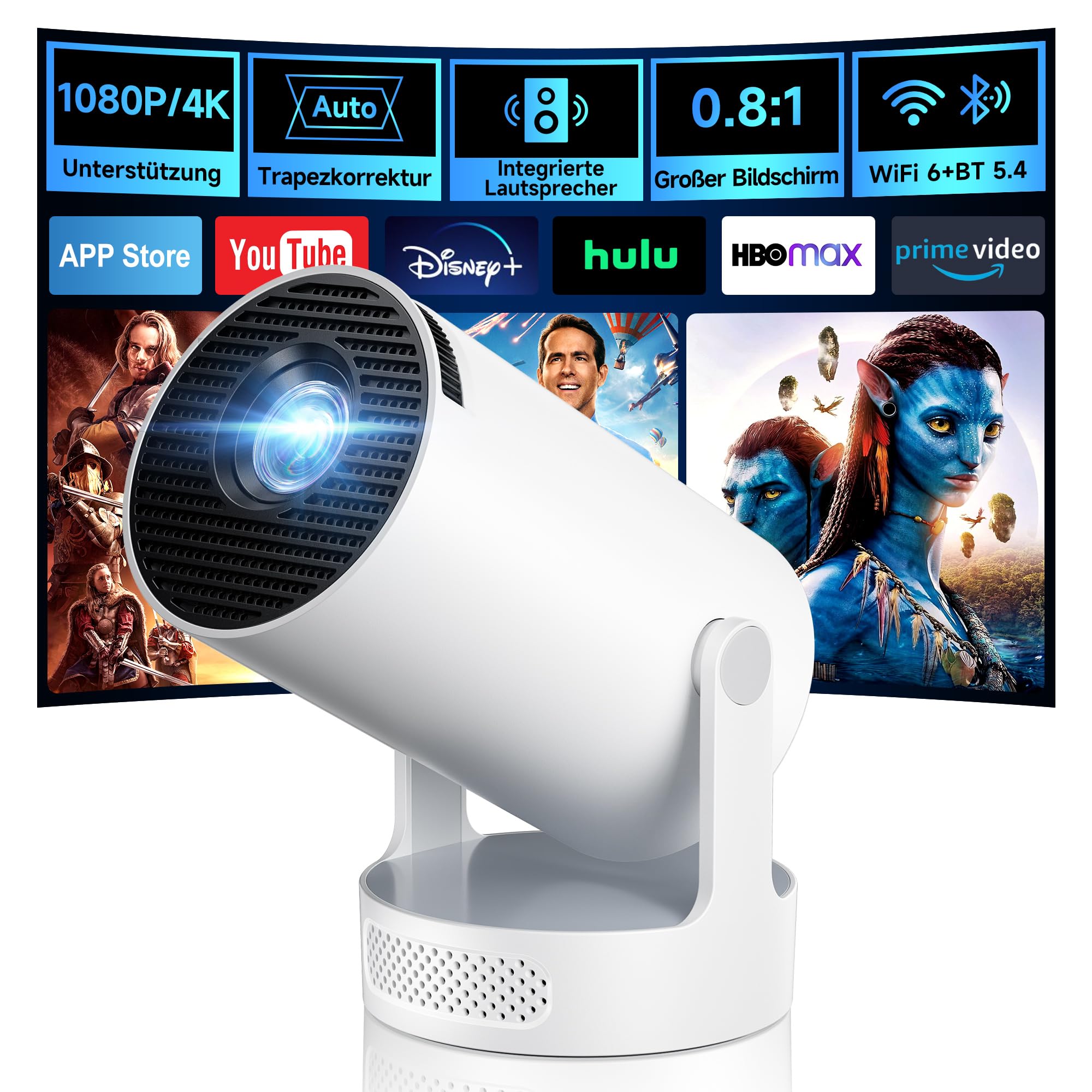 81EXQk2GetL._SY2000_.jpg Philoent Smart Projektor 4K/1080P – Ultrakurzdistanzbeamer mit WiFi 6 & Auto-Trapezkorrektur – Bild 1