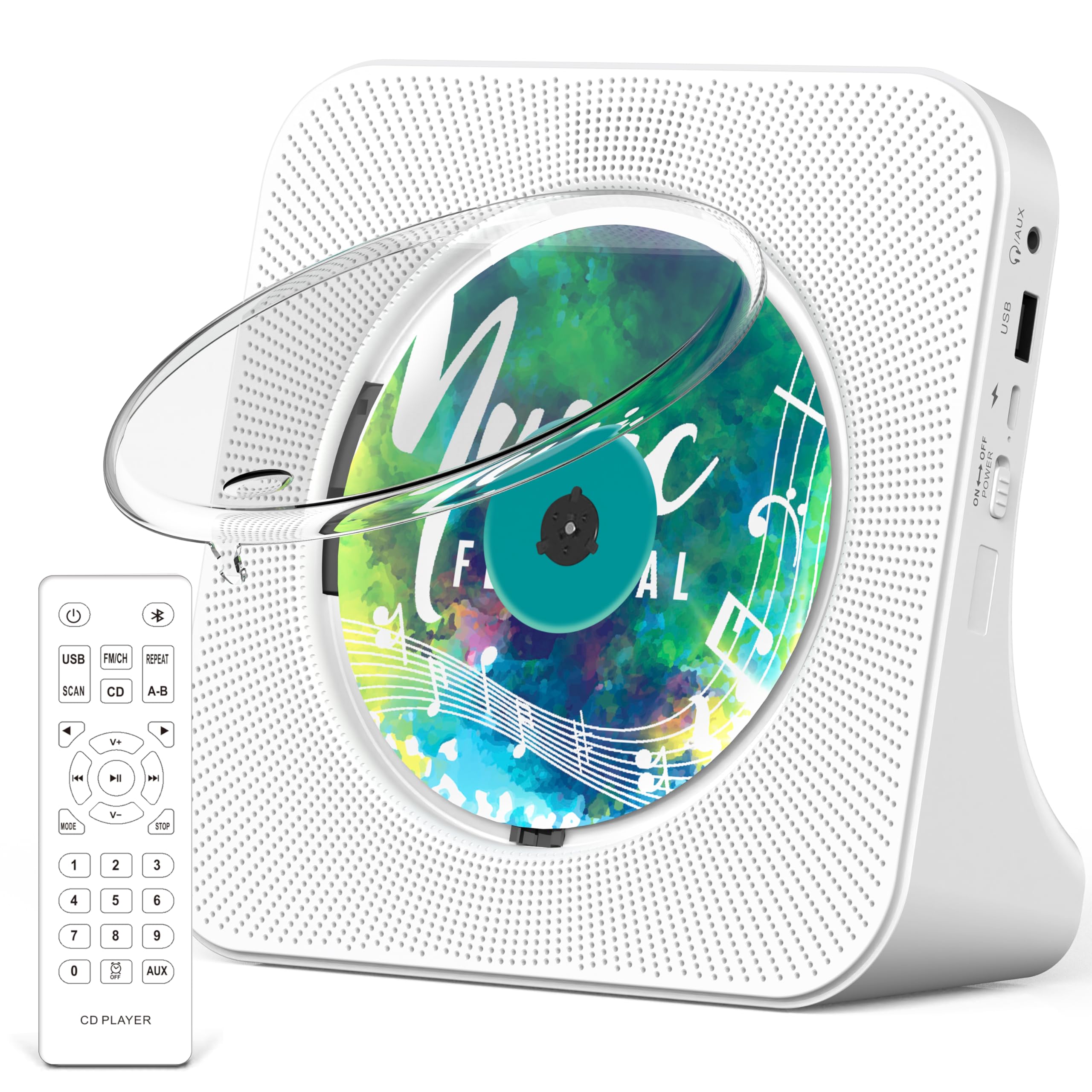81Ica86XIsL._SY2560_.jpg Greadio Bluetooth CD-Player Tragbar mit Fernbedienung – HiFi-Sound & FM-Radio Weiss – Bild 1