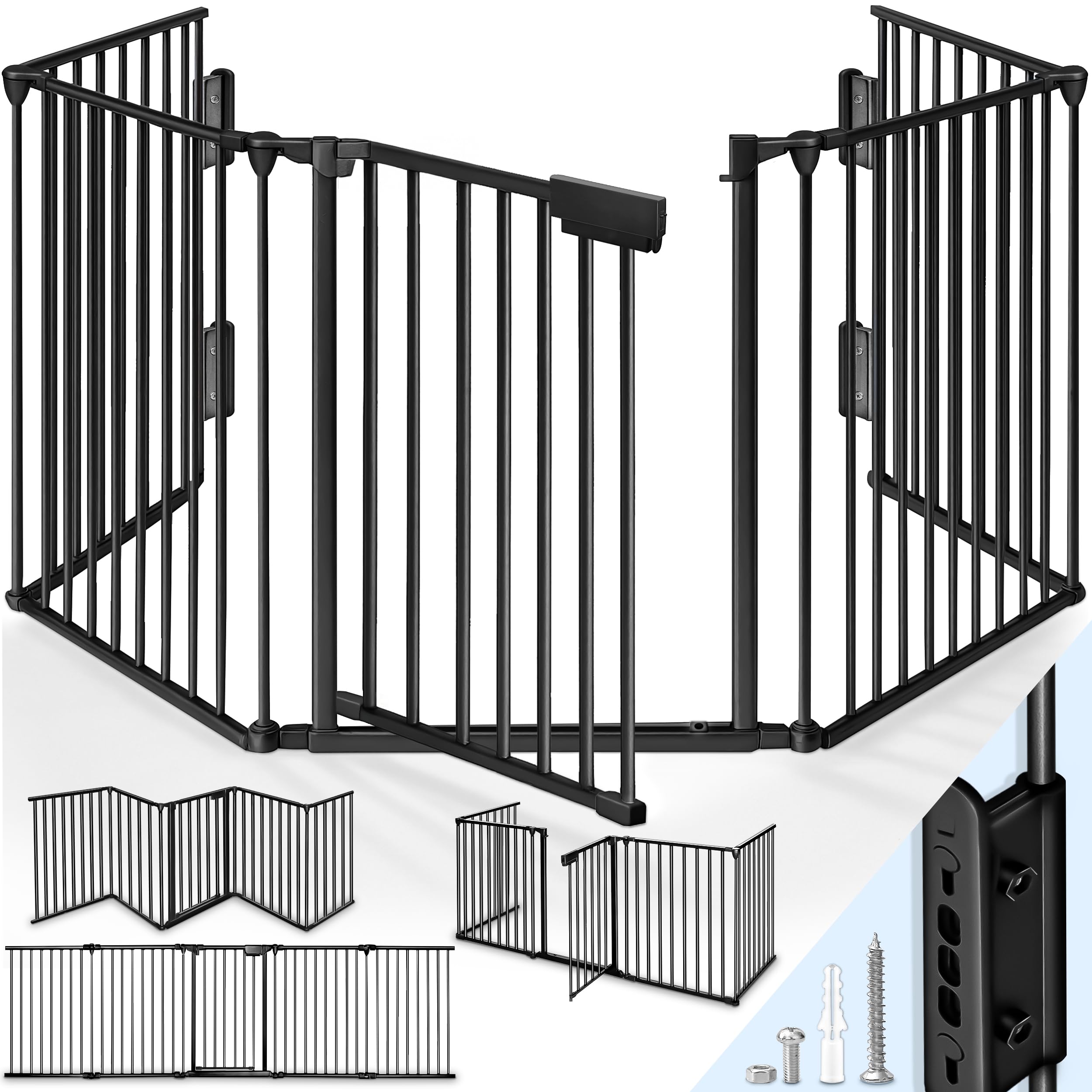 81PQPKCpIcL._SY2500_.jpg KIDUKU Kaminschutzgitter 310 cm mit Tür – Metallschutzgitter faltbar für sicheren Kinderschutz – Bild 1