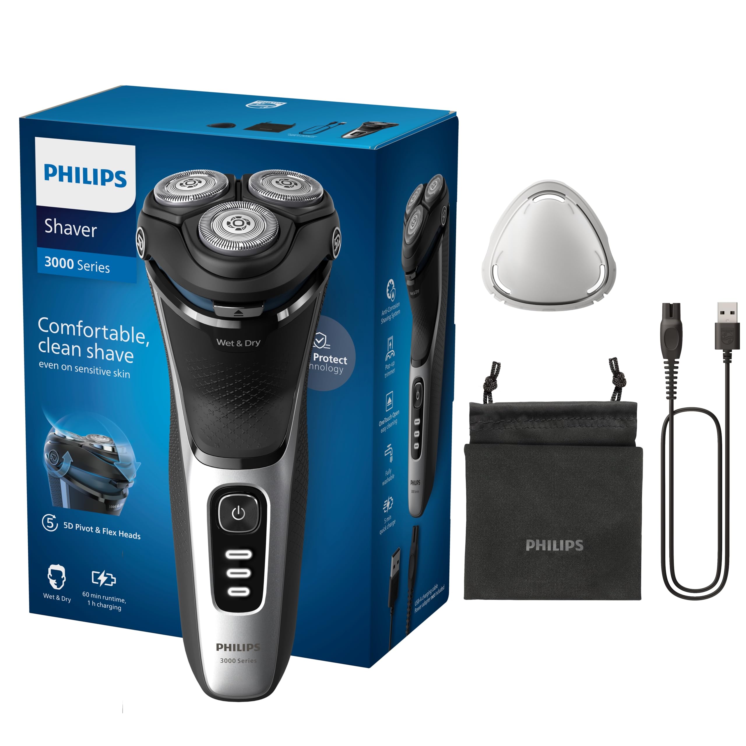 81Px4AFfR2L._SY2560_.jpg Philips Series 3000 Elektrorasierer – Nass- & Trockenrasur mit SkinProtect für Herren – Bild 1