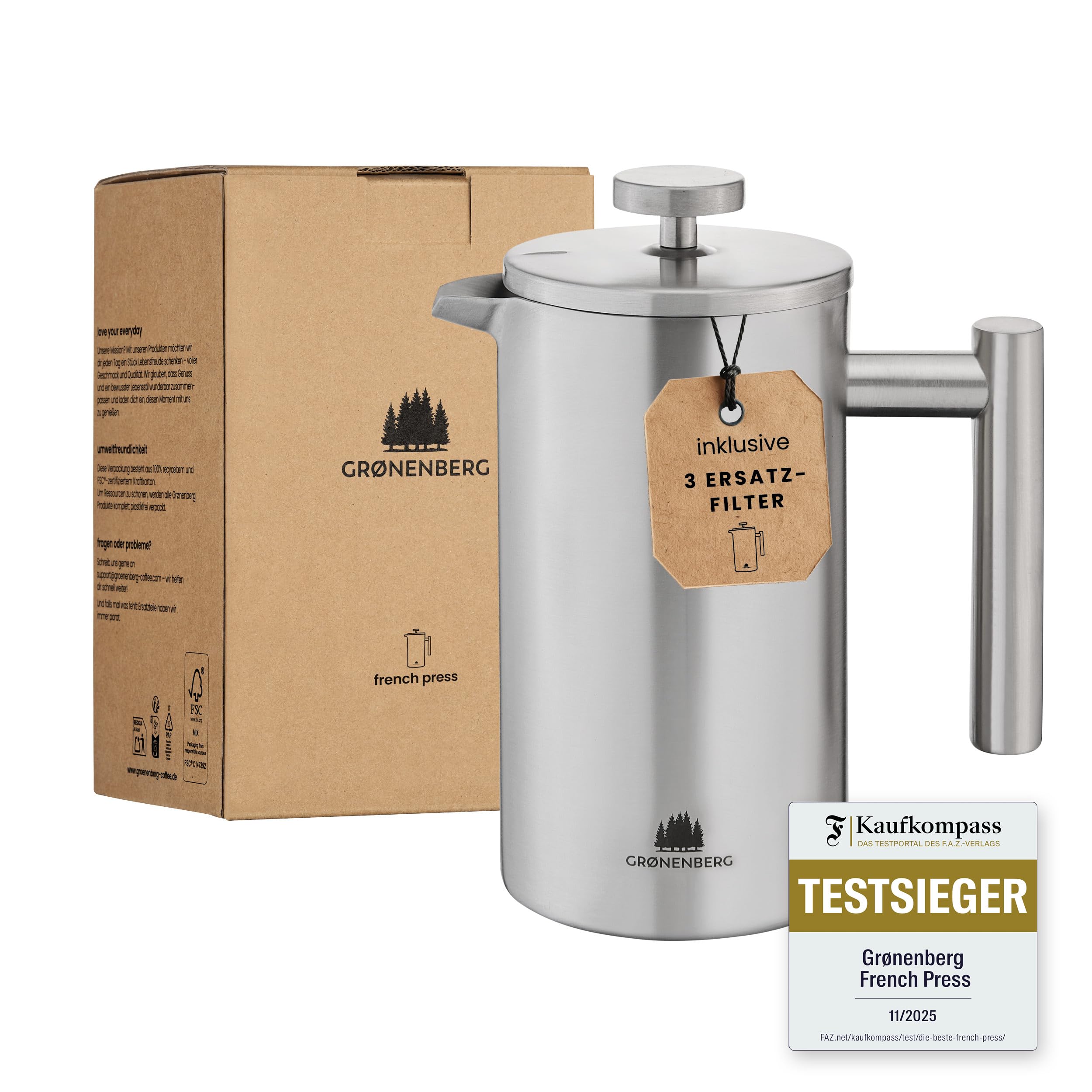 81Q0pNDPaEL._SY2500_.jpg Groenenberg French Press Thermo – Edelstahl Kaffeebereiter mit Warmhalte-Funktion bis 1L – Bild 1