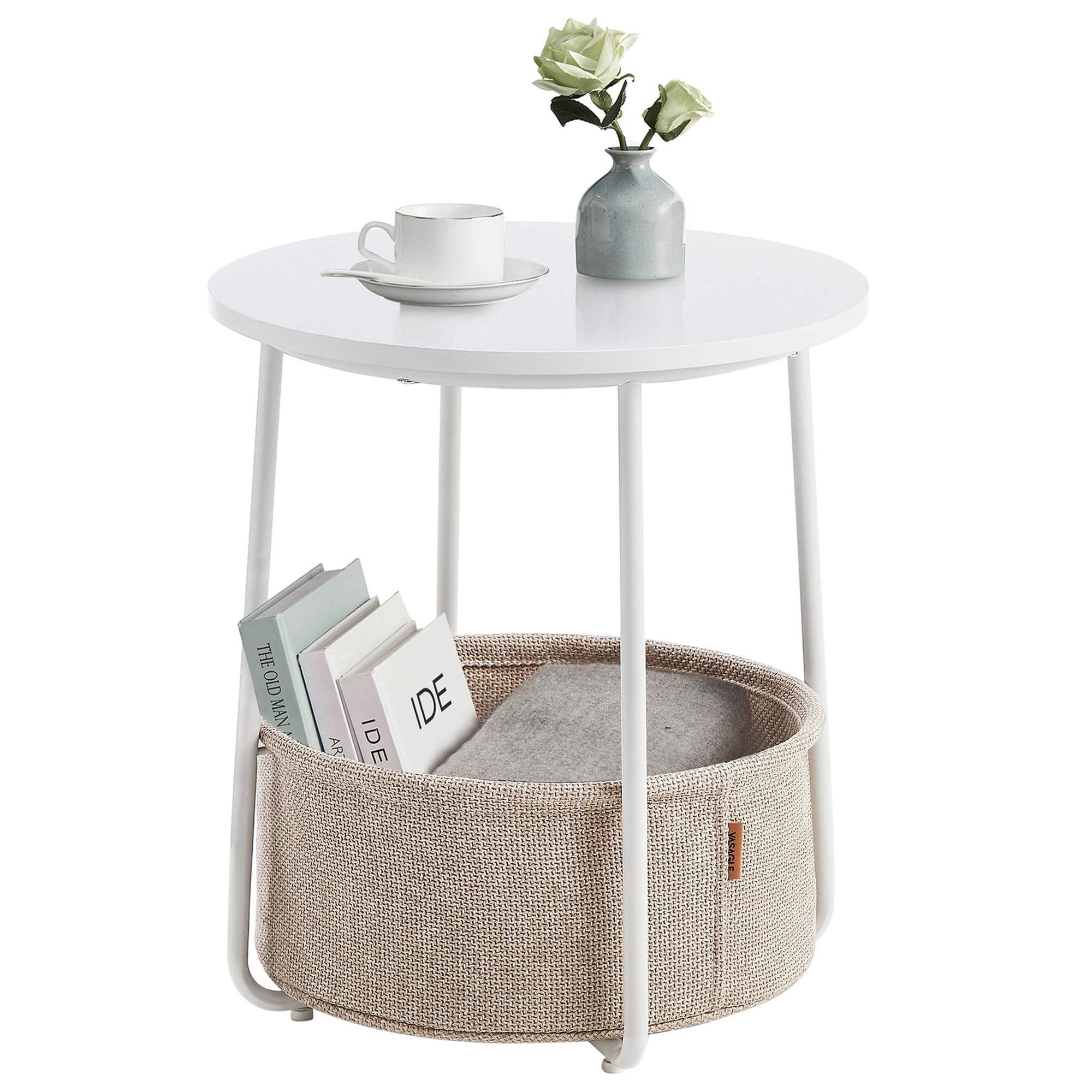 81SeDVNqSIL._SY2000_.jpg VASAGLE LILEA Beistelltisch rund 45 cm mit Stoffkorb – moderner Wohnzimmertisch – Bild 1
