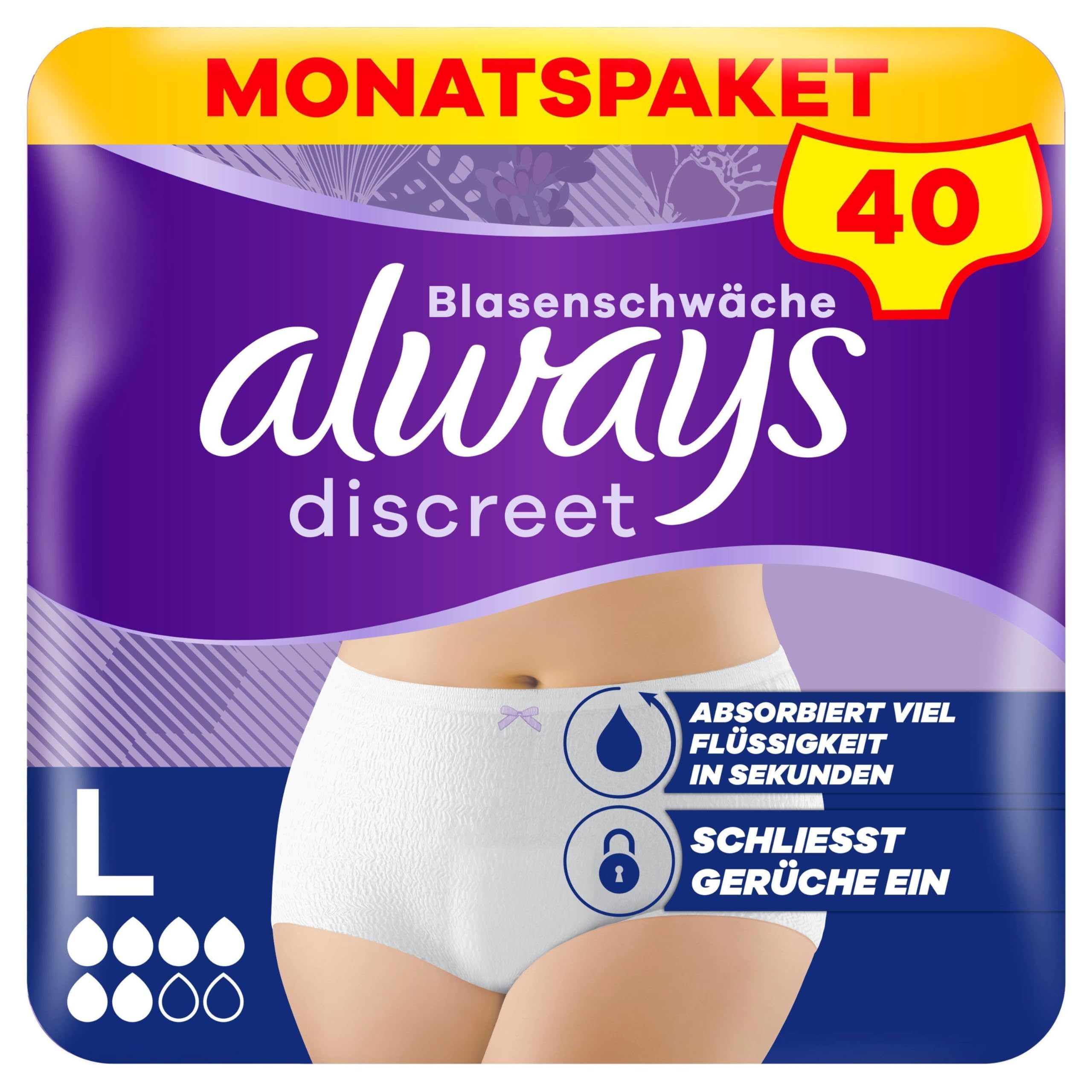 81T7exPL4-L._SY2560_.jpg Always Discreet Inkontinenz-Höschen Normal L – Sicherer Schutz für Frauen mit Blasenschwäche – Bild 1