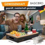 BASICBIRD® Couchbar Snackbox – Bambus Sofatablett mit 3 Edelstahl-Schalen & Getränkehalter – Bild 7