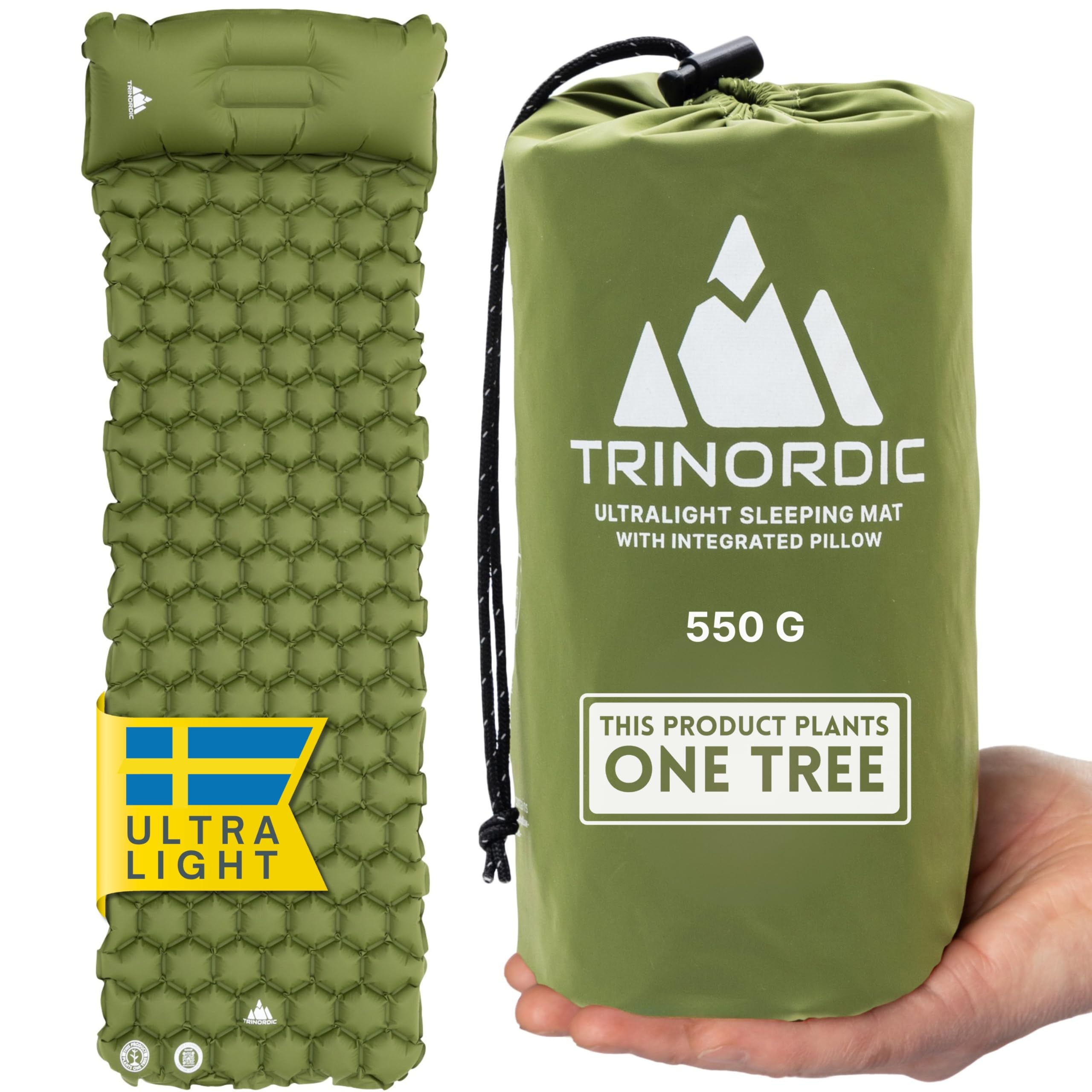 81iuLQCeDGL._SY2560_.jpg TRINORDIC Ultraleichte Aufblasbare Isomatte 550g mit Kissen – Campingmatte für Wandern – Bild 1