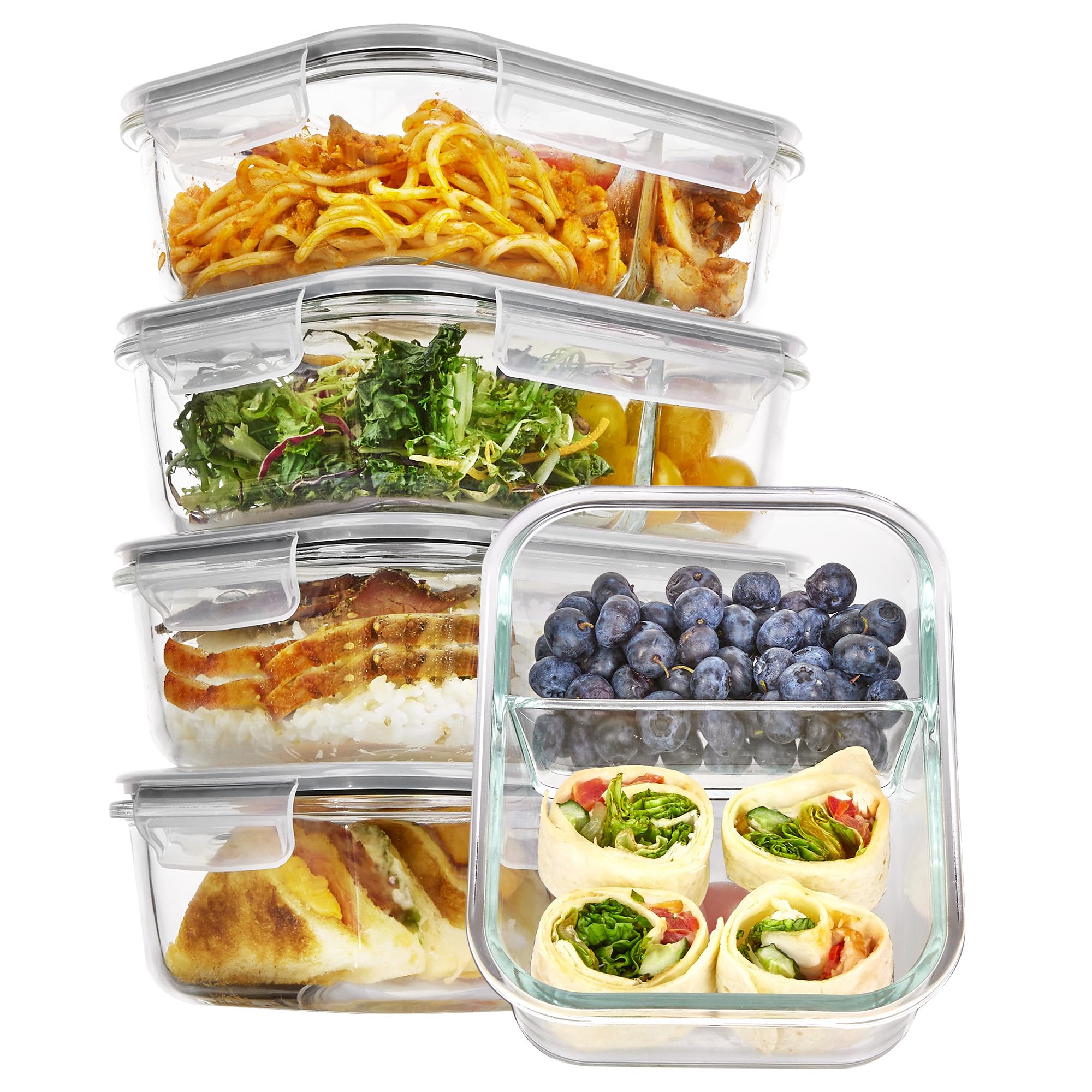 81kMJIMnptL._SY2000_.jpg Vtopmart 5er Set Glas-Frischhaltedosen 975ml – Meal Prep Behälter mit 2 Fächern – Bild 1