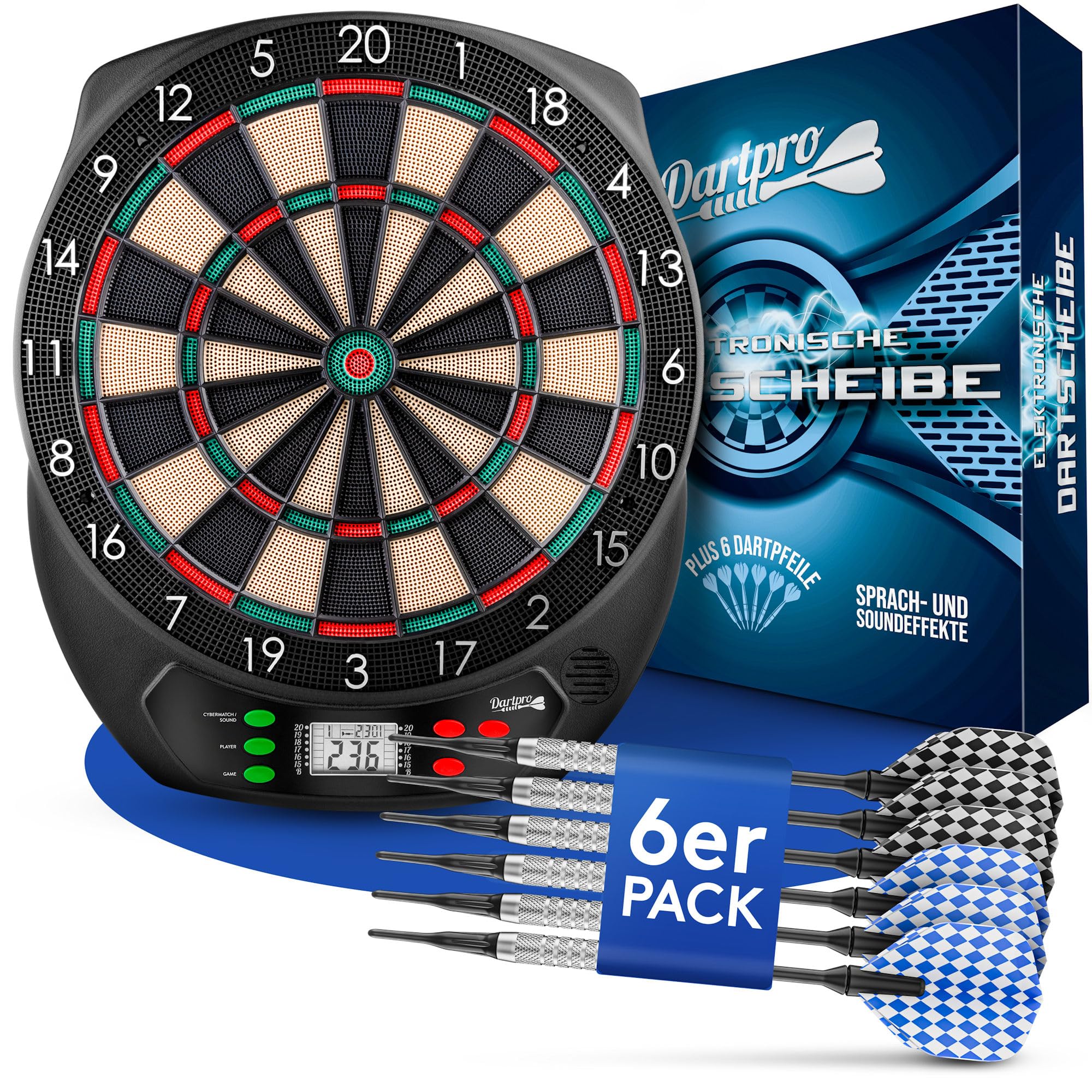 91KW6UOiuTL._SY2000_.jpg DartPro Elektronische Dartscheibe Profi – 65 Spiele, 8 Spieler, Kabellos & LED-Display – Bild 1
