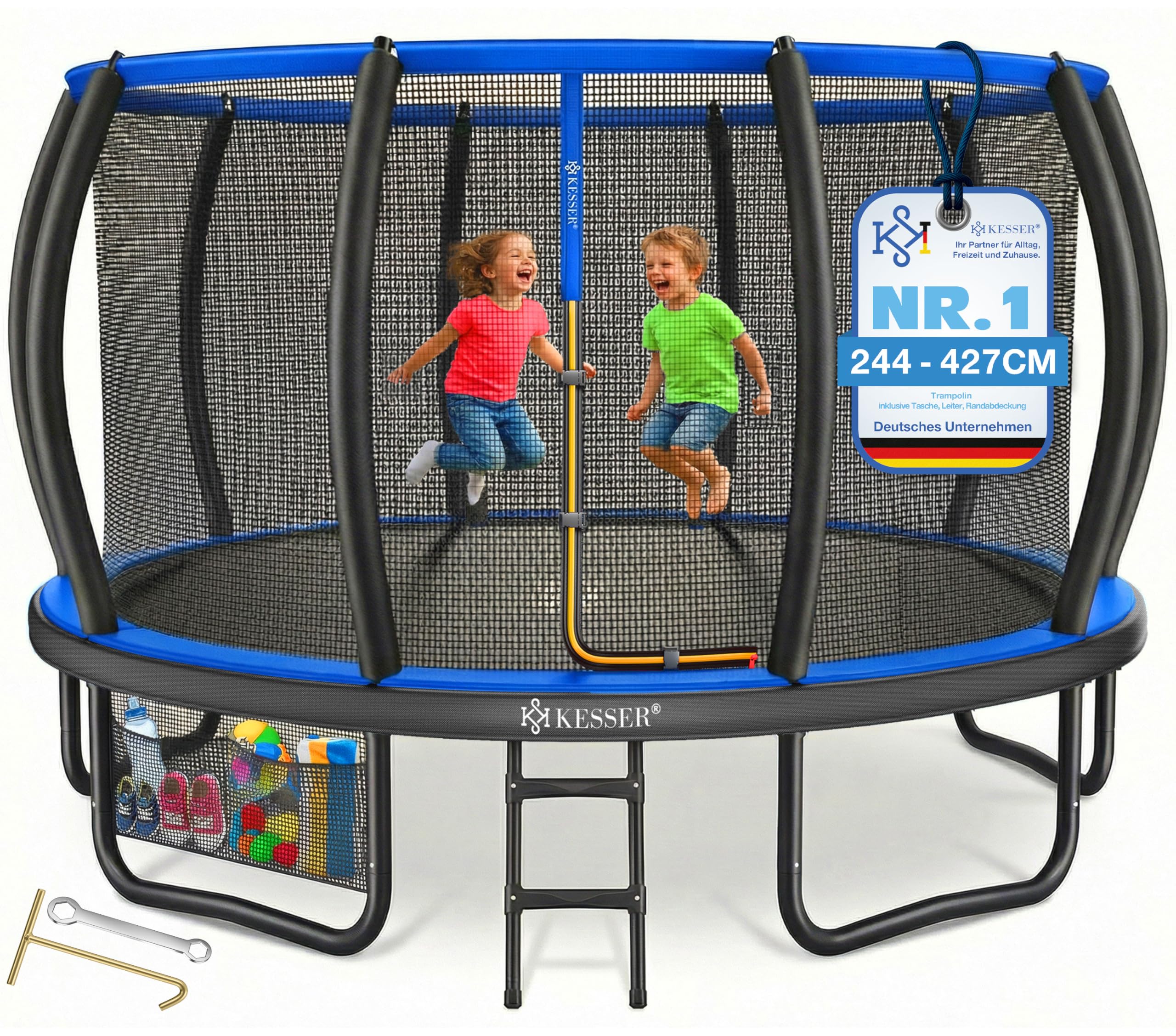 91QlSuozL._SY2255_.jpg KESSER Gartentrampolin Ø 244–427 cm mit Sicherheitsnetz – GS-zertifiziert für Kinder & Erwachsene – Bild 1