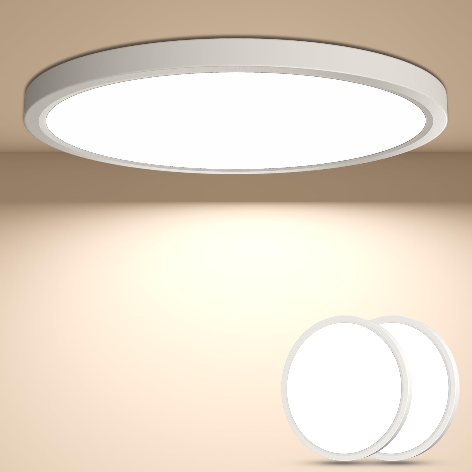 51LOjm5VaCL._SY1600_.jpg YiLaie 2er Set LED Deckenleuchte Ø30cm 24W 2640lm – Flache Deckenlampe IP44 für Bad & Küche – Bild 1