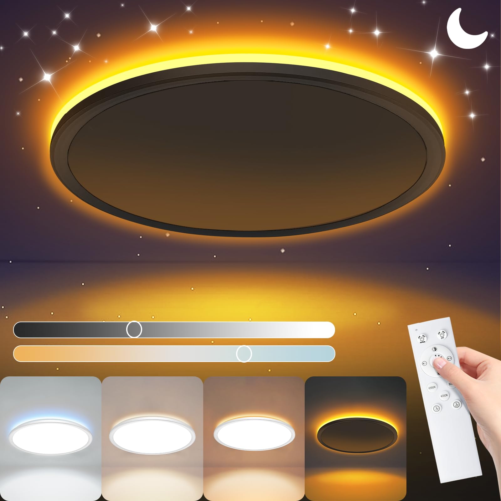 61-MN8LBeL._SY1600_.jpg NEEMOSI LED Deckenleuchte 24W dimmbar mit Fernbedienung & Timer – Ø29,5cm für jeden Raum – Bild 1