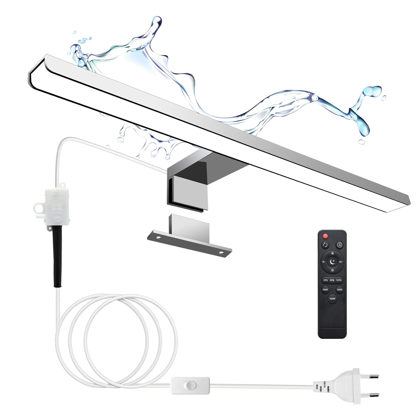 61gHUNFswPL._SY1600_.jpg KYOTECH LED Spiegelleuchte 400mm 12W 800LM – Dimmbar mit Fernbedienung & IP44 Wasserschutz – Bild 1