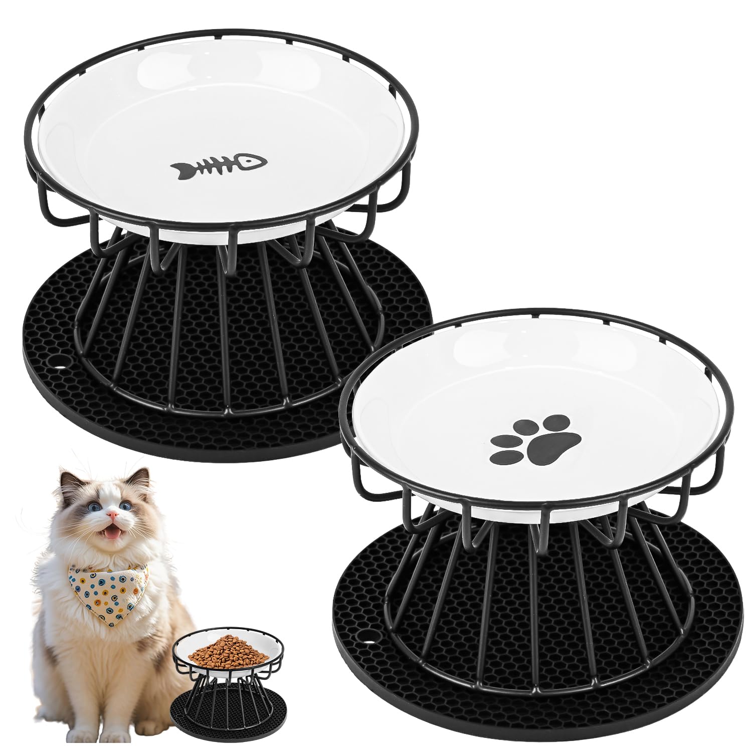 718NeoMbMHL._SY1500_.jpg HAOYULUO Erhöhter Katzennapf 2er Set – Keramik mit Metallständer & Silikonmatte – Bild 1