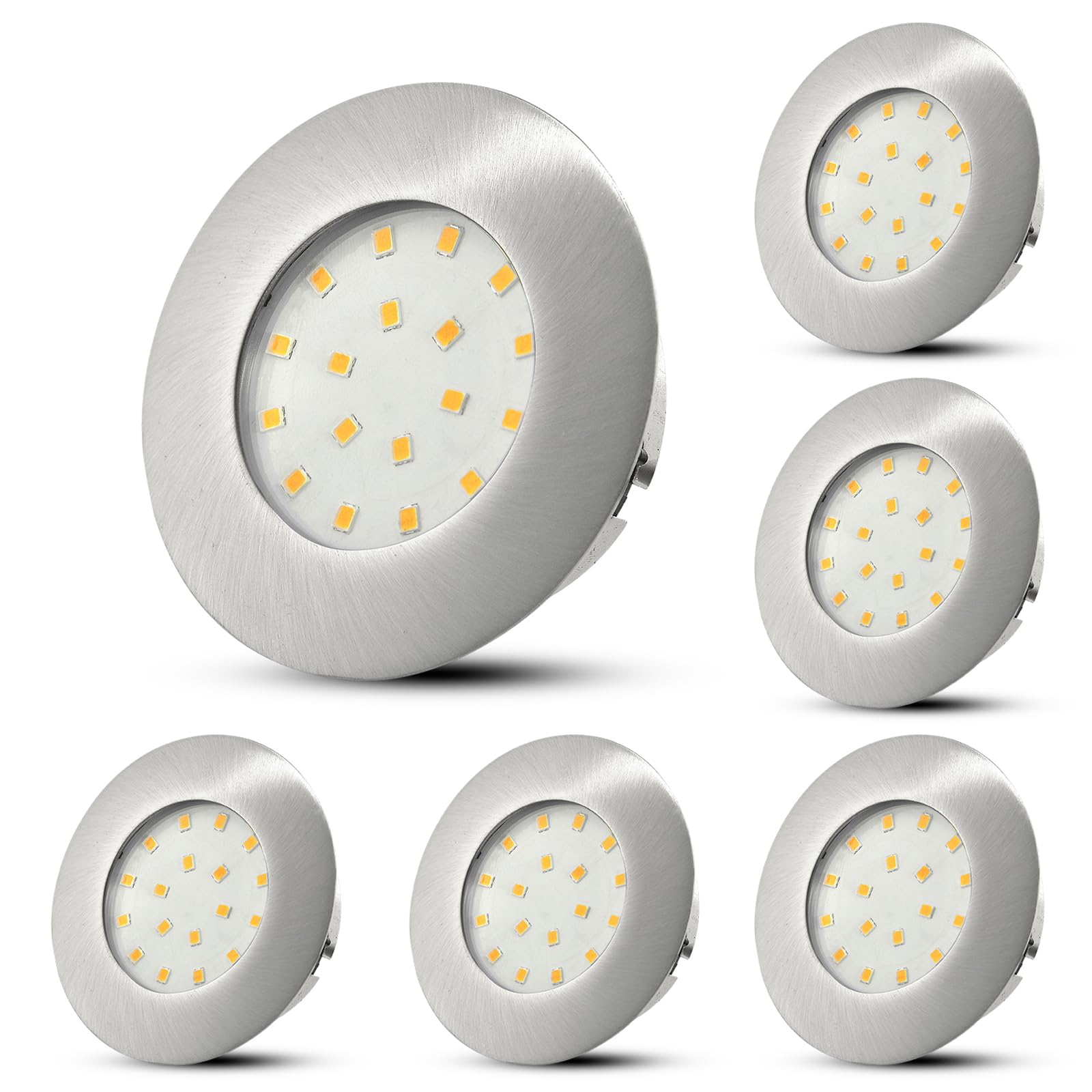 71ByefDJt6L._SY1600_.jpg HiBay 6er Set LED Einbaustrahler 5W – Flache Deckenspots 230V Warmweiß Nickel – Bild 1