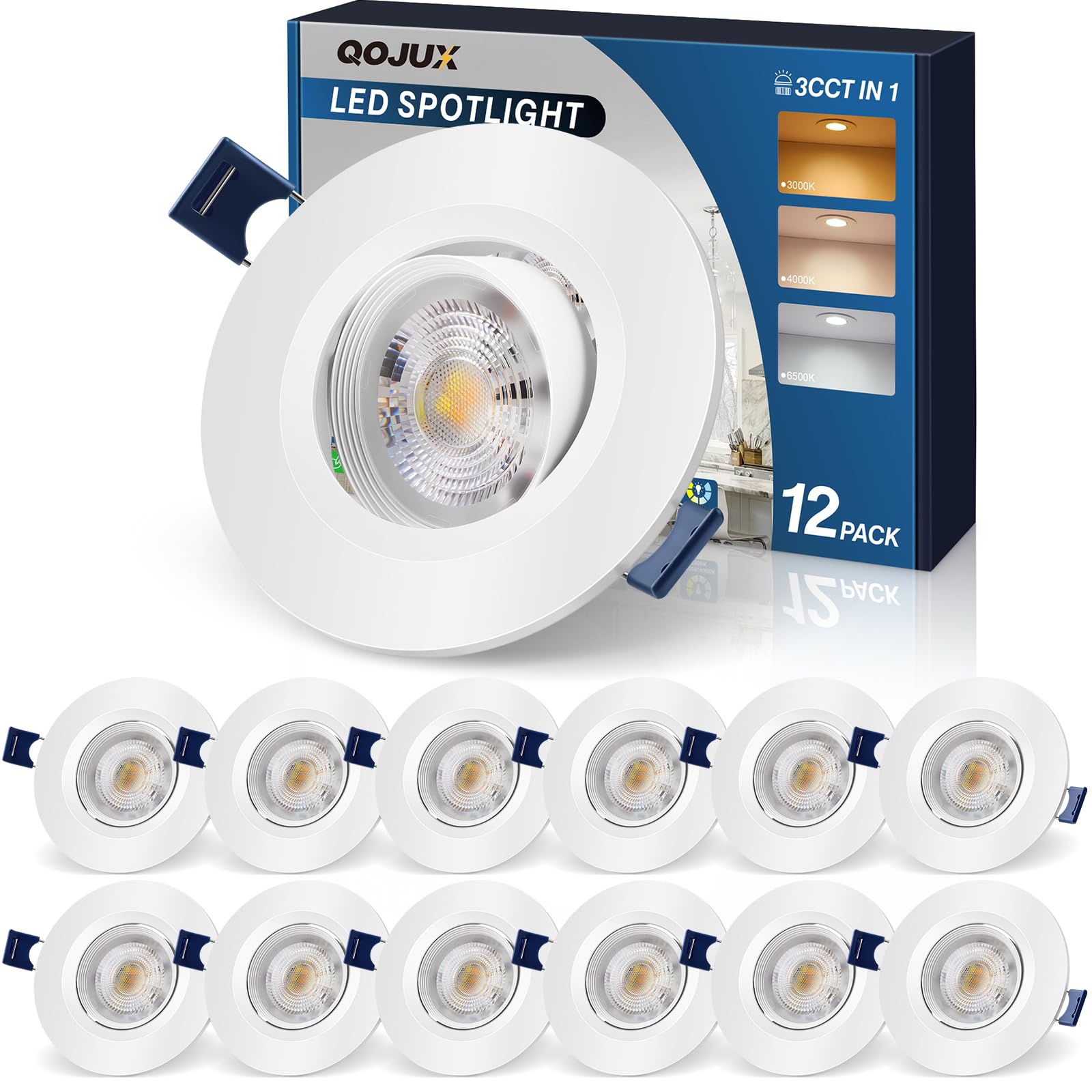 71K8oBlwyML._SY1600_.jpg QOJUX LED Einbaustrahler 12er Set 230V – Schwenkbar, IP44, 3 Farbtemperaturen – Bild 1