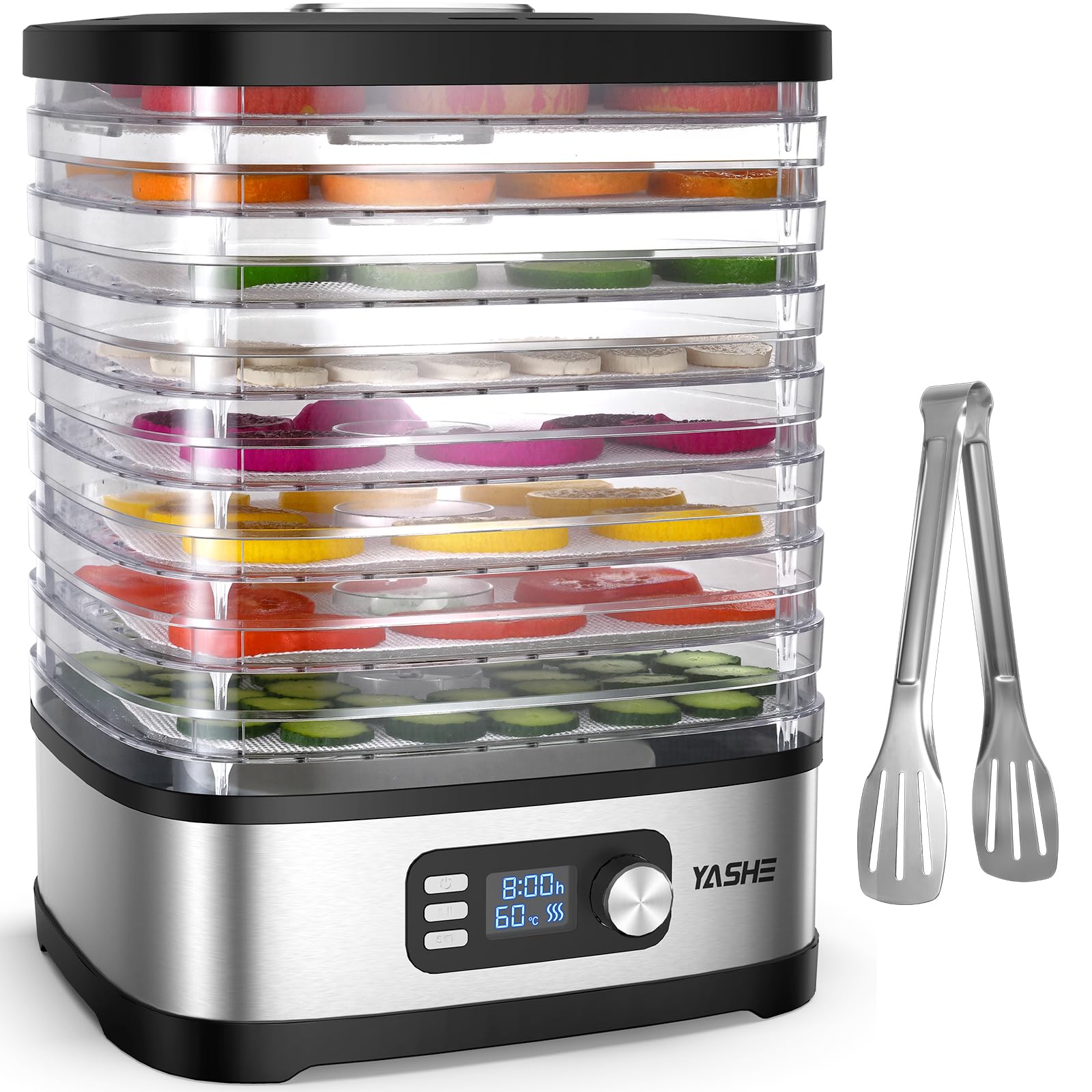 71On5pKMUL._SY1600_.jpg YASHE 8-Etagen Dörrautomat mit digitaler Temperaturregelung – Profi-Dörrgerät für Obst, Gemüse & Fleisch – Bild 1
