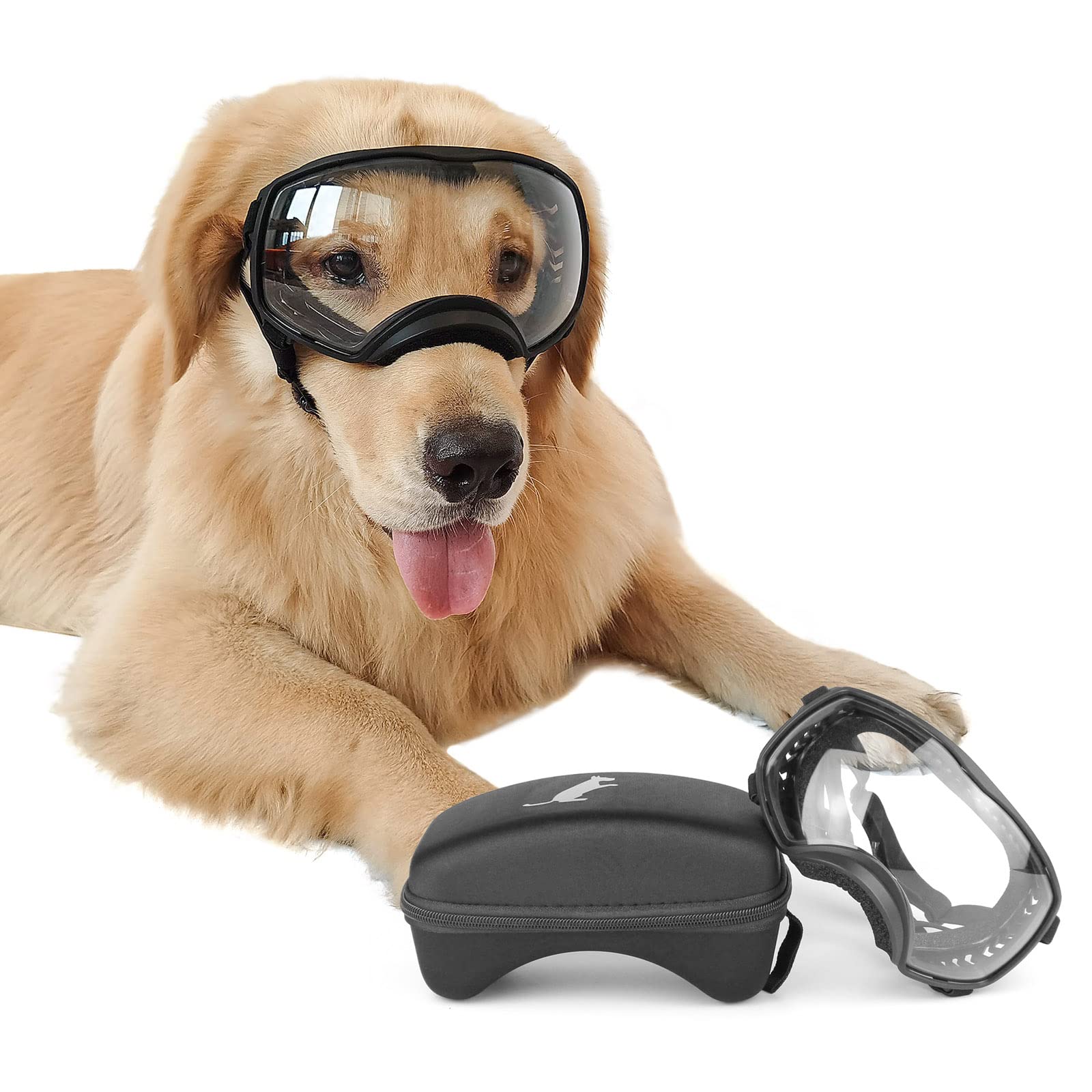 71ZGGN95ATL._SY1600_.jpg NAMSAN Hundebrille mit UV-Schutz & Weitblickgläsern – Augenschutz für grosse Hunde – Bild 1