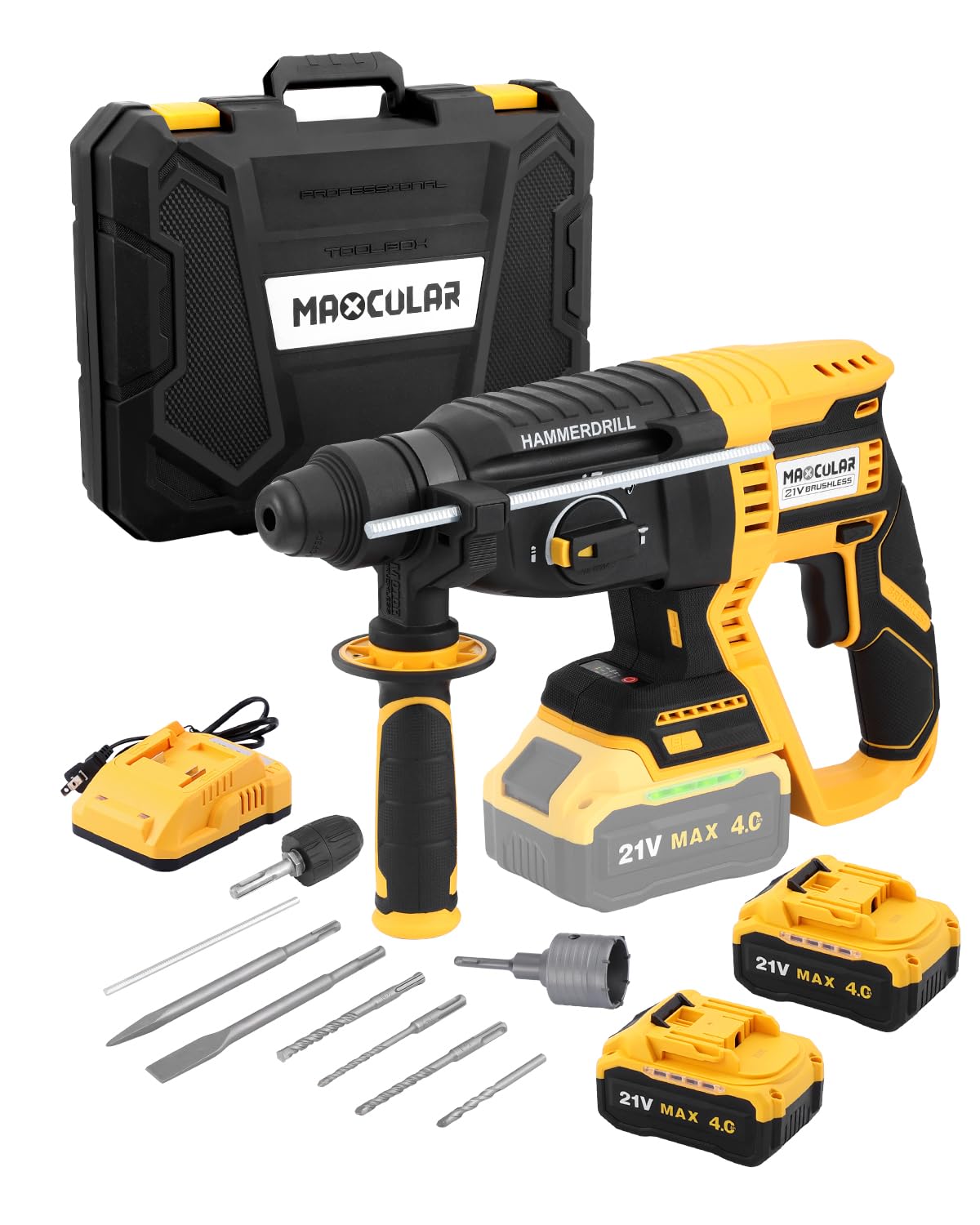 71hct3D5RBL._SY1500_.jpg Maxcular Akku Bohrhammer 21V 4-in-1 SDS-Plus – 2,0J Schlagkraft für Profis – Bild 1